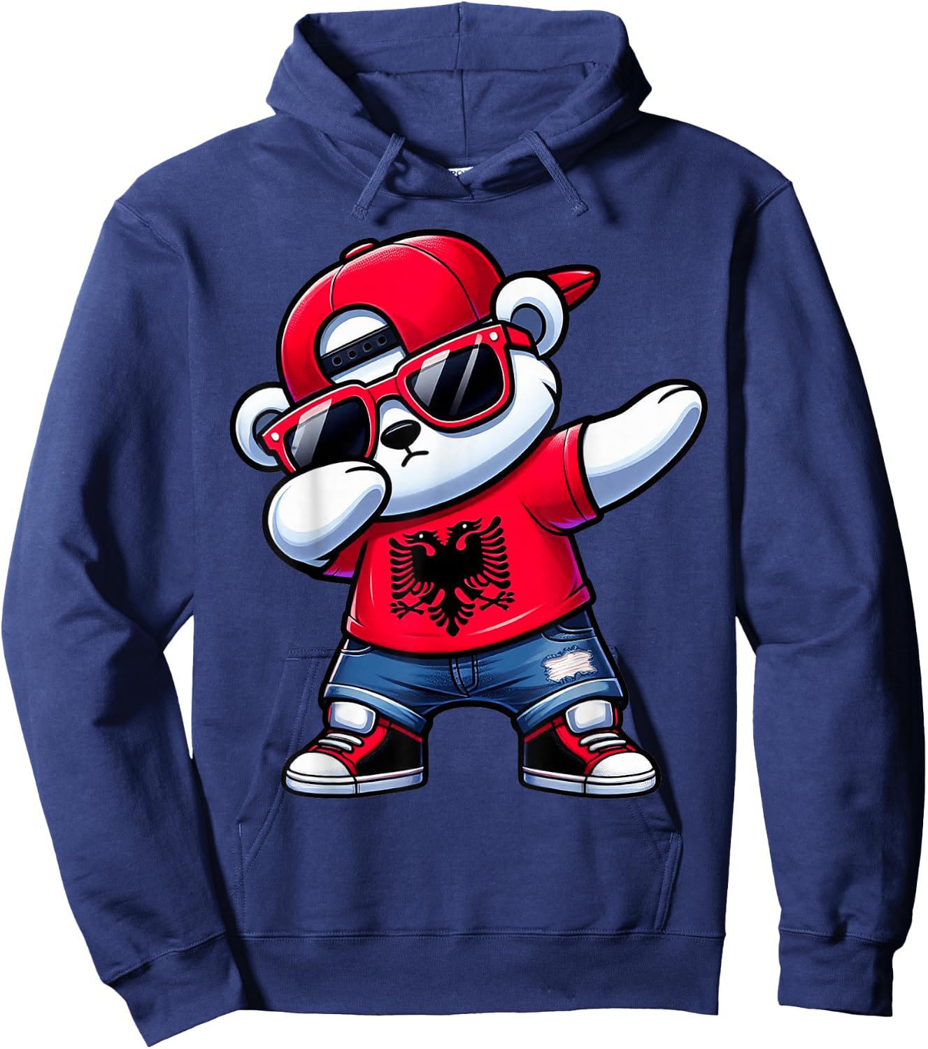 Albanian Bear Albania Dabbing Boys Kids 2024 , black Hoodie - Hoodie | Navy