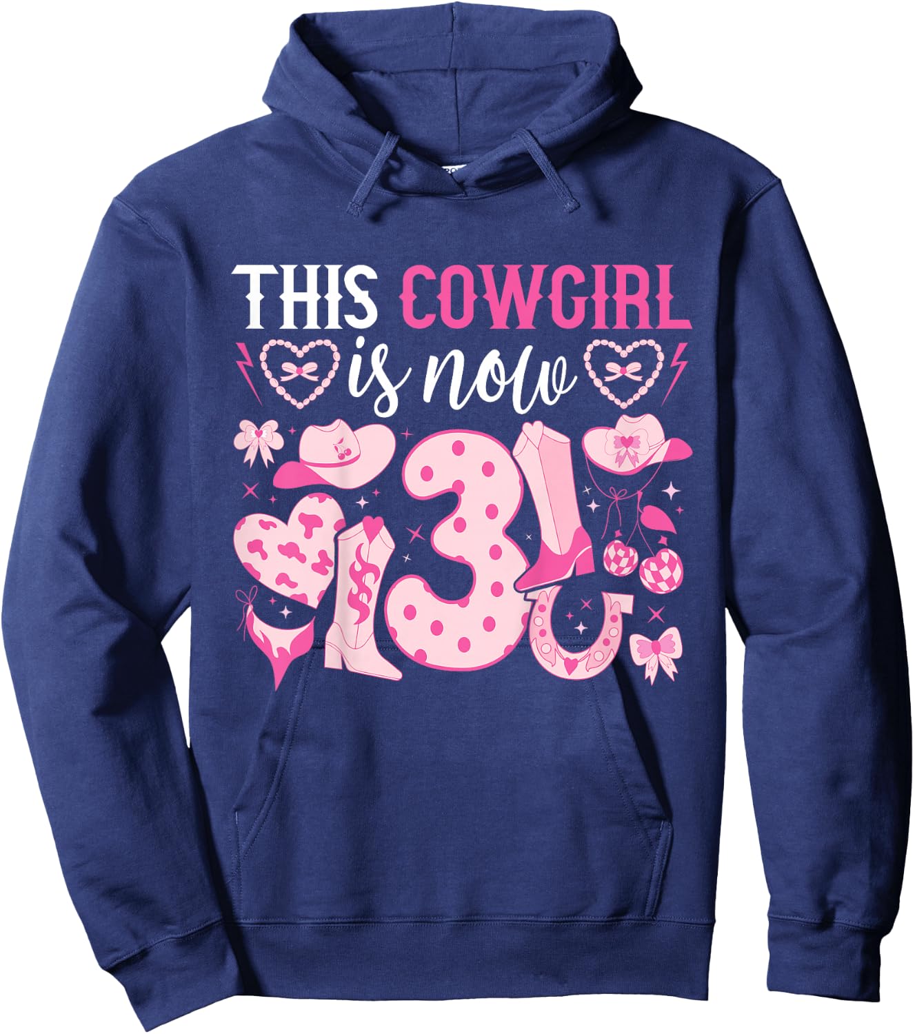 Kids 3rd Birthday Cowgirl Three Year Old Cow Girl Birthday Hoodie - Hoodie | Navy
