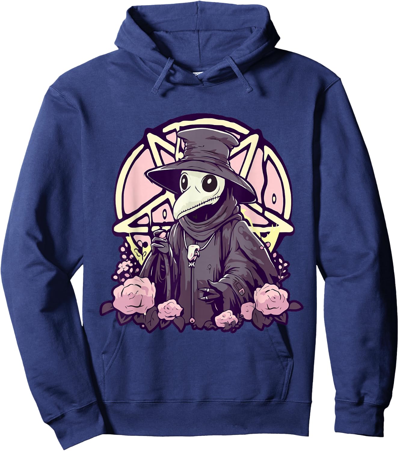 Pastel Goth Gruselige Pest Doctor Rosen und Pentagramm Kawaii Hoodie - Hoodie | Navy