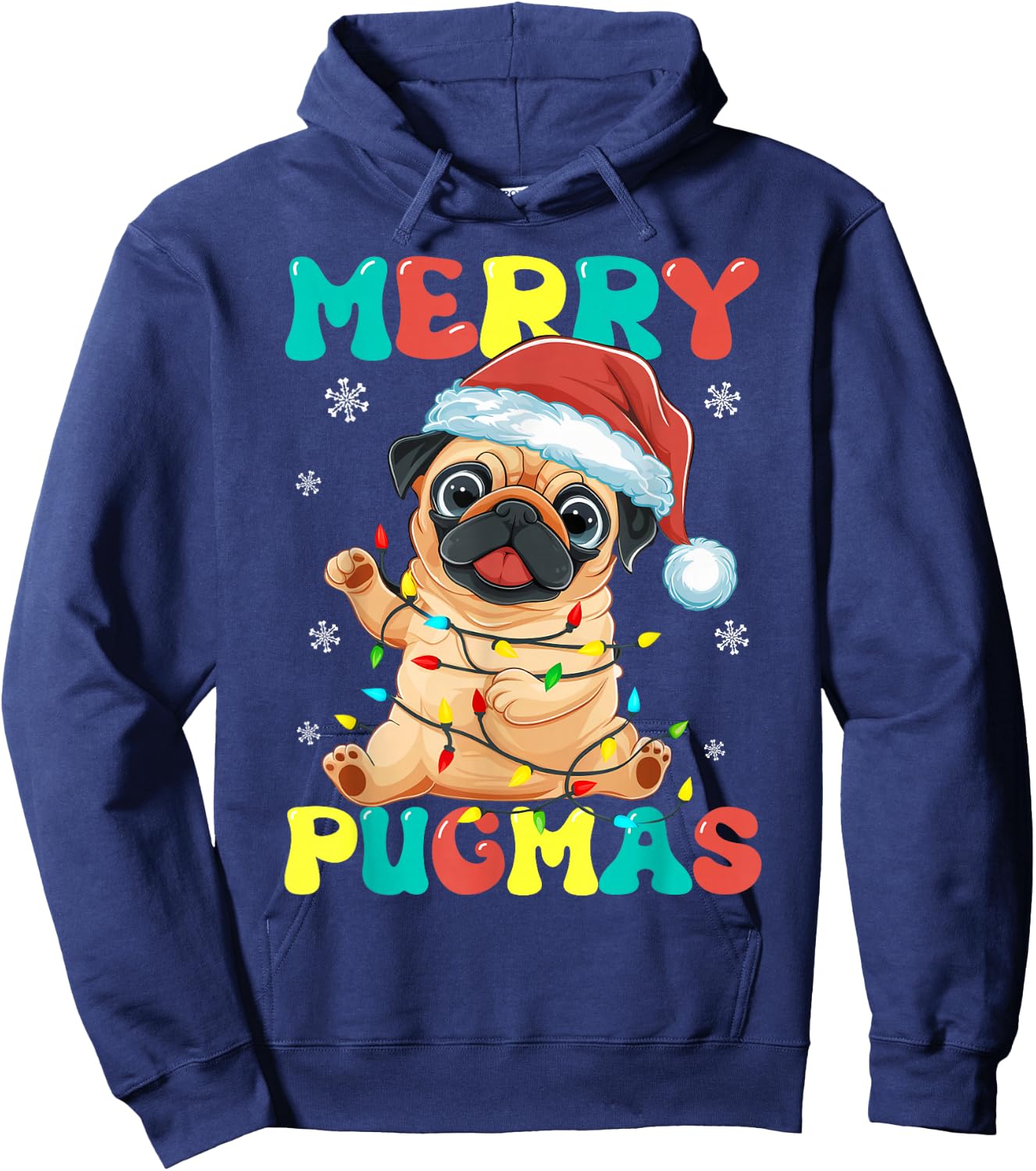 Merry Pugmas Pug Christmas Santa Pug Xmas Lights Dog Lover Hoodie - Hoodie | Navy