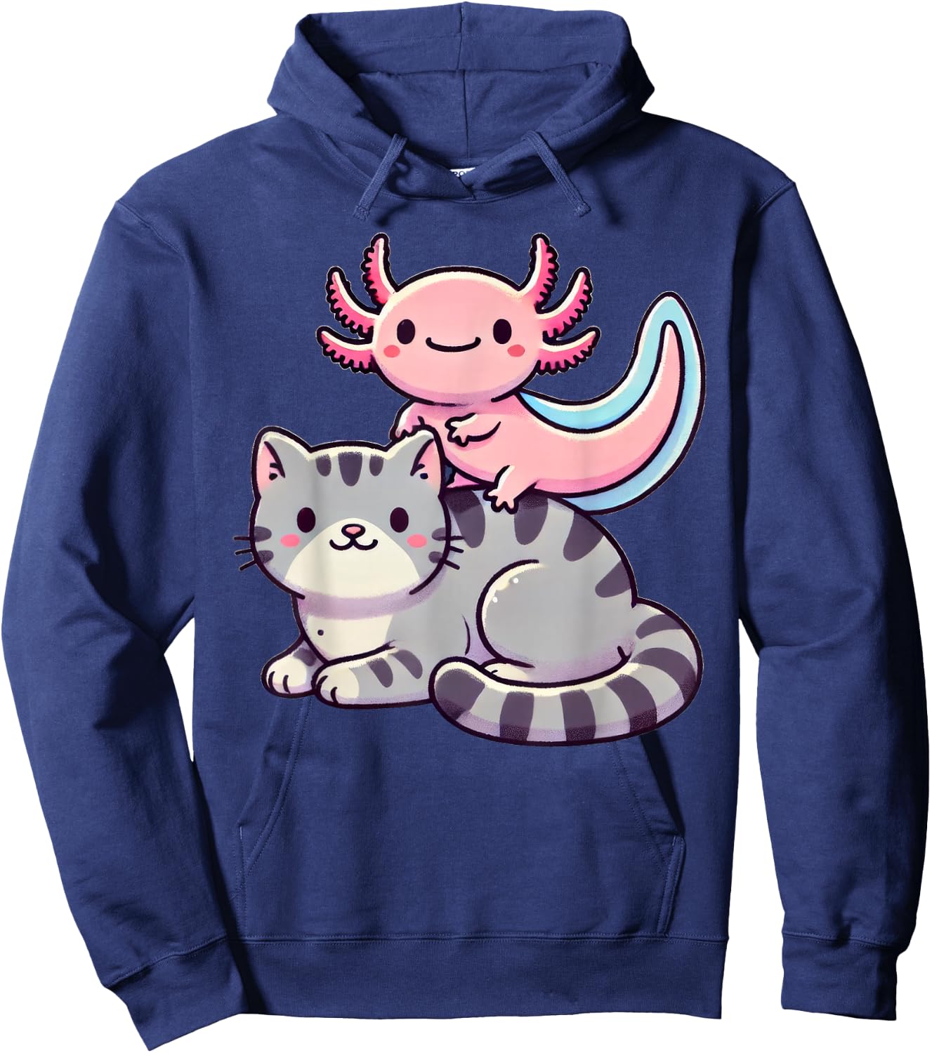 Anime Kawaii Axolotl Cat Kitten , Small, Black Hoodie - Hoodie | Navy