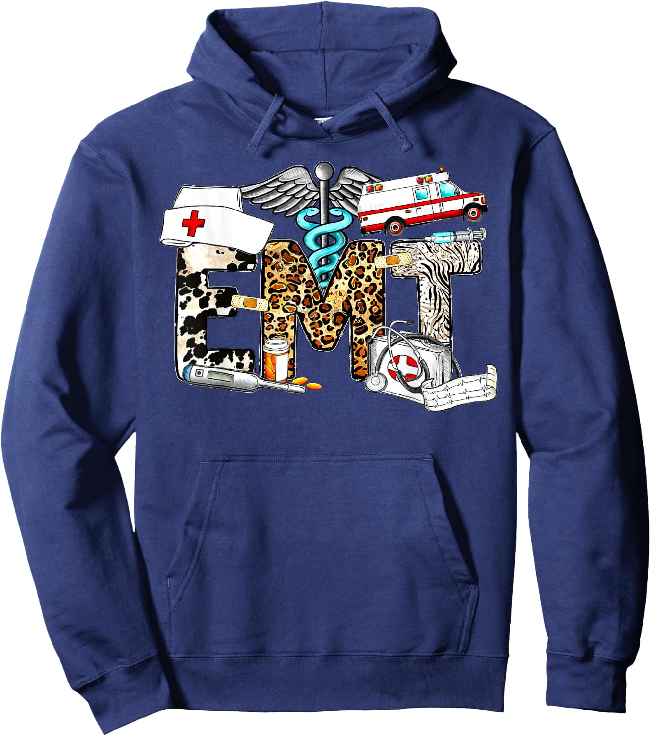 Retro Leopard EMT Emergency Medical Technician Paramedic Hoodie - Hoodie | Navy