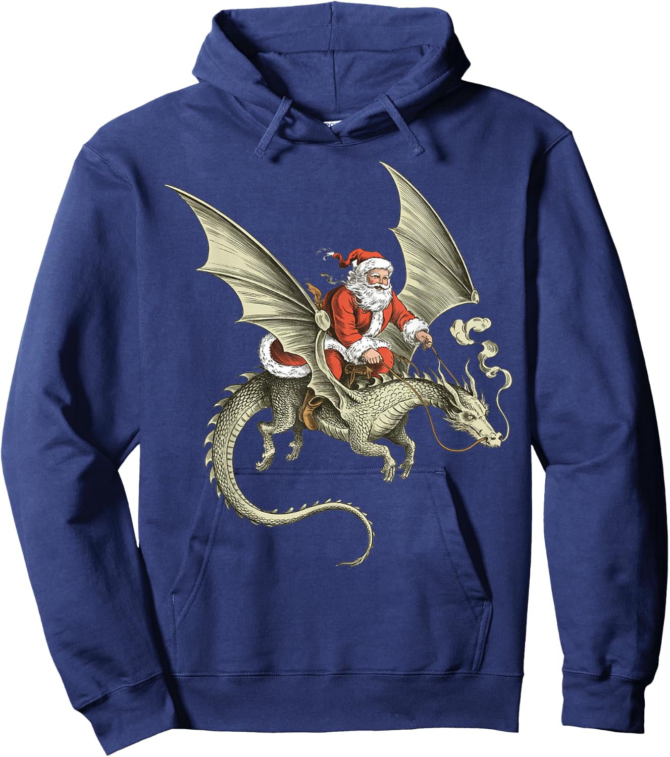 Vintage Viking Pagan Christmas - Classic Santa Riding Dragon Hoodie - Hoodie | Navy