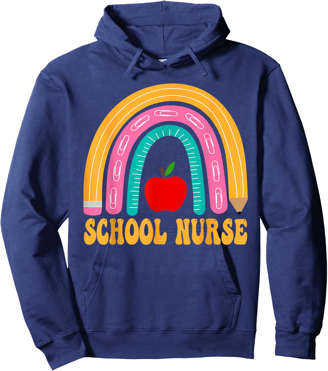 First Day of School Nurse Back To School Rainbow Pencil Hoodie - Hoodie | Navy