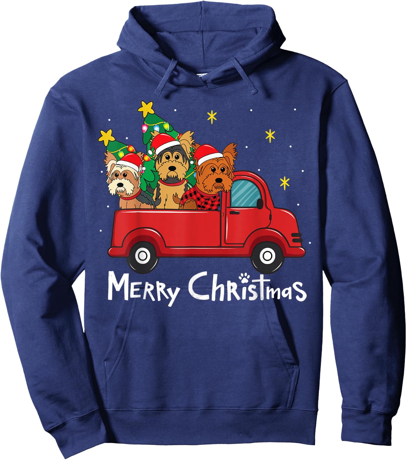 Yorkshire Yorkie Christmas Truck Tree Mom Dad Xmas Dog Gift Women Kids Hoodie - Hoodie | Navy