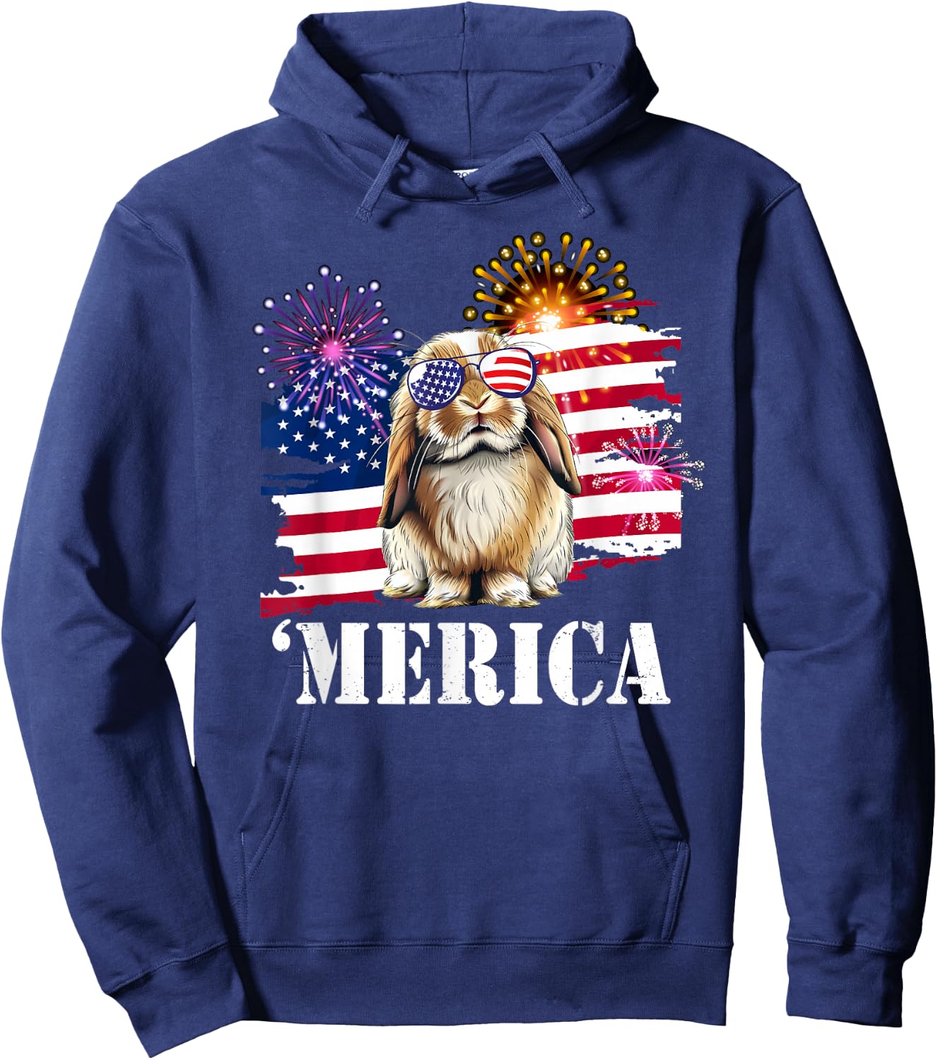 USA Flag 4th July Merica Mini Holland Lop Bunny Rabbit Lover Hoodie - Hoodie | Navy