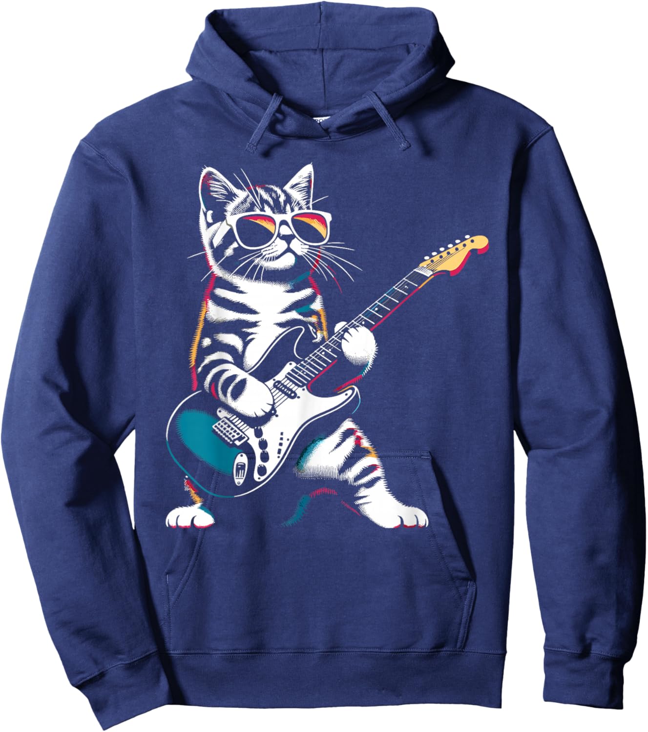 Guitar Cat Novelty Rock Music Band Concert Funny Cat Hoodie - Hoodie | Navy