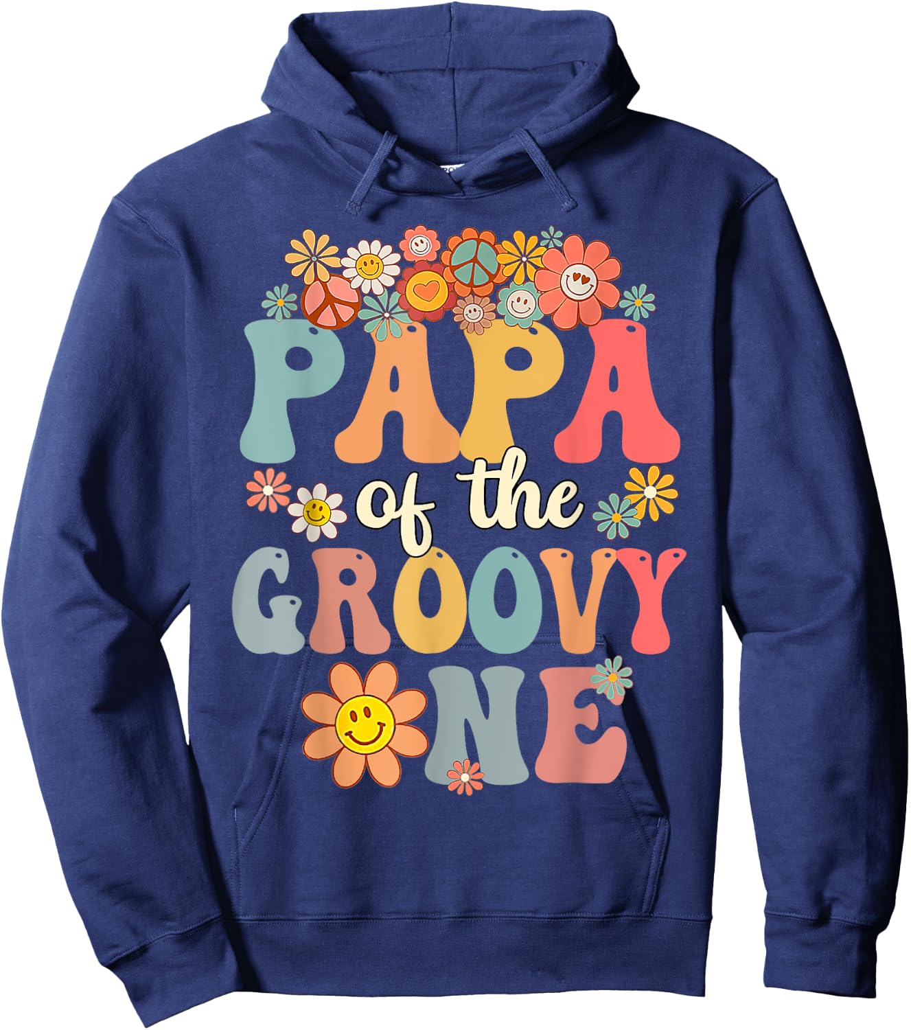 Retro Papa of Groovy One Matching Family 1st Birthday Party Hoodie - Hoodie | Navy