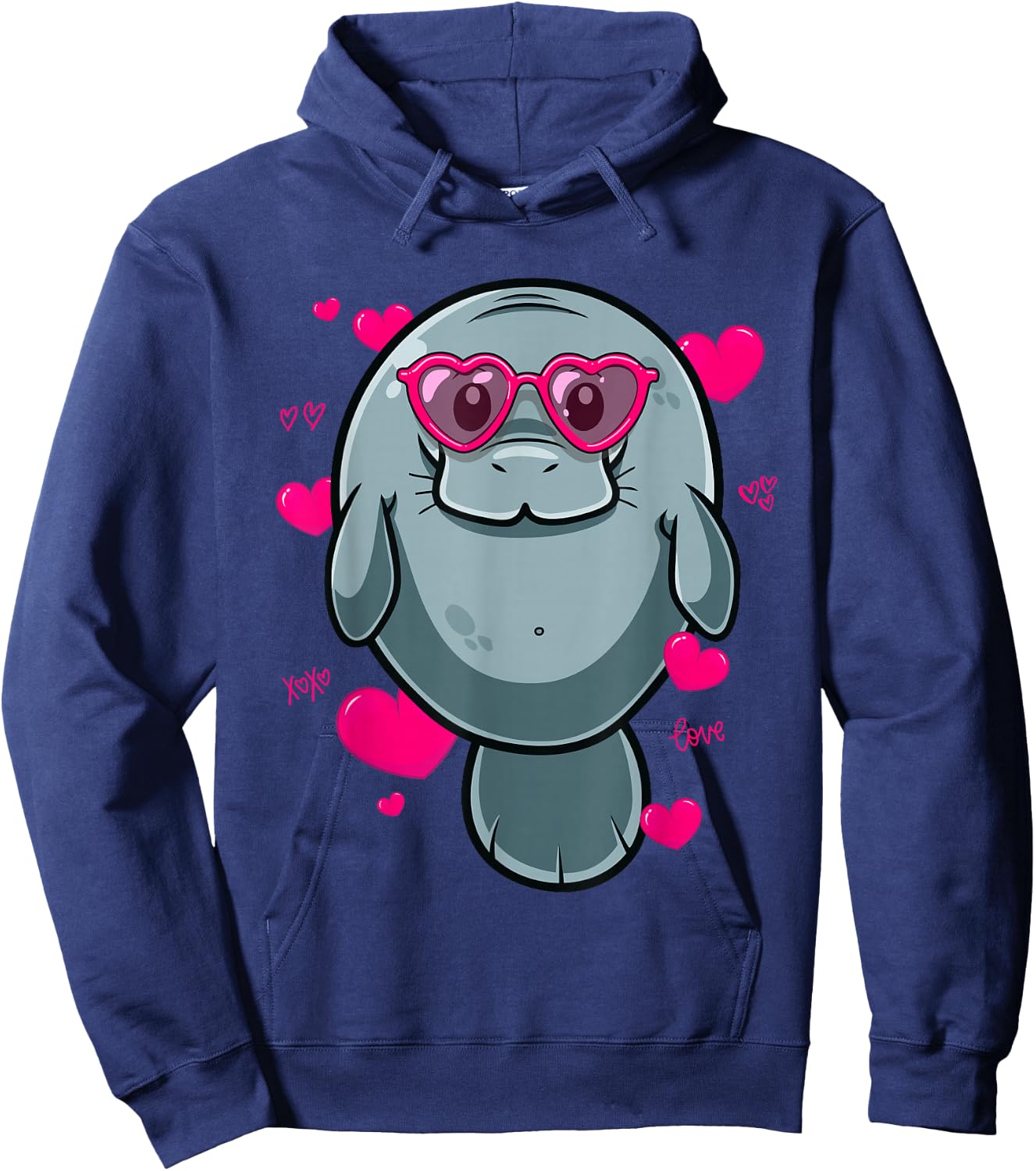Cute Manatee Gift Girls Heart Glasses Manatee Valentine Hoodie - Hoodie | Navy