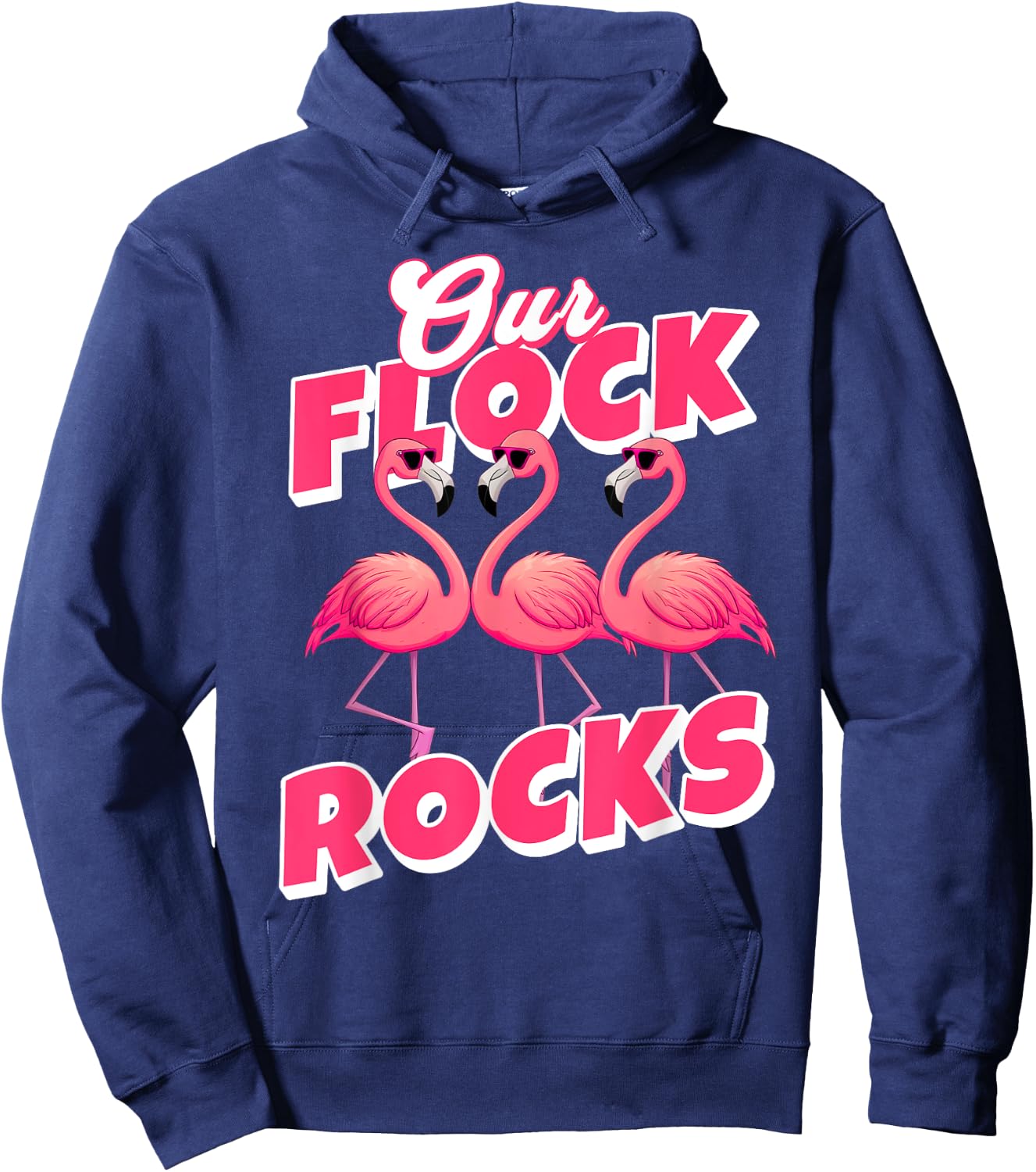 Our Flock Rocks Funny Flamingo Matching Family Vacation Hoodie - Hoodie | Navy