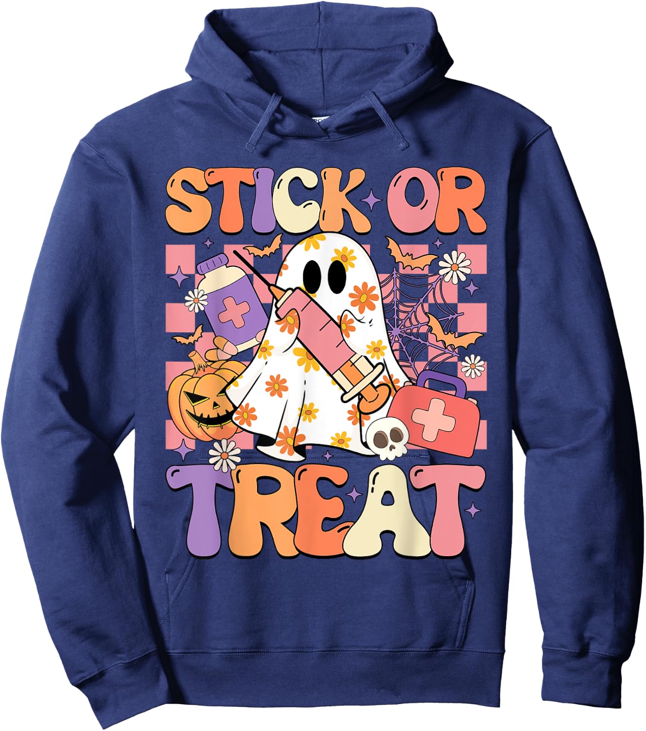 Stick Or Treat Phlebotomy Tech Syringe Trick Or Treat Day Hoodie - Hoodie | Navy