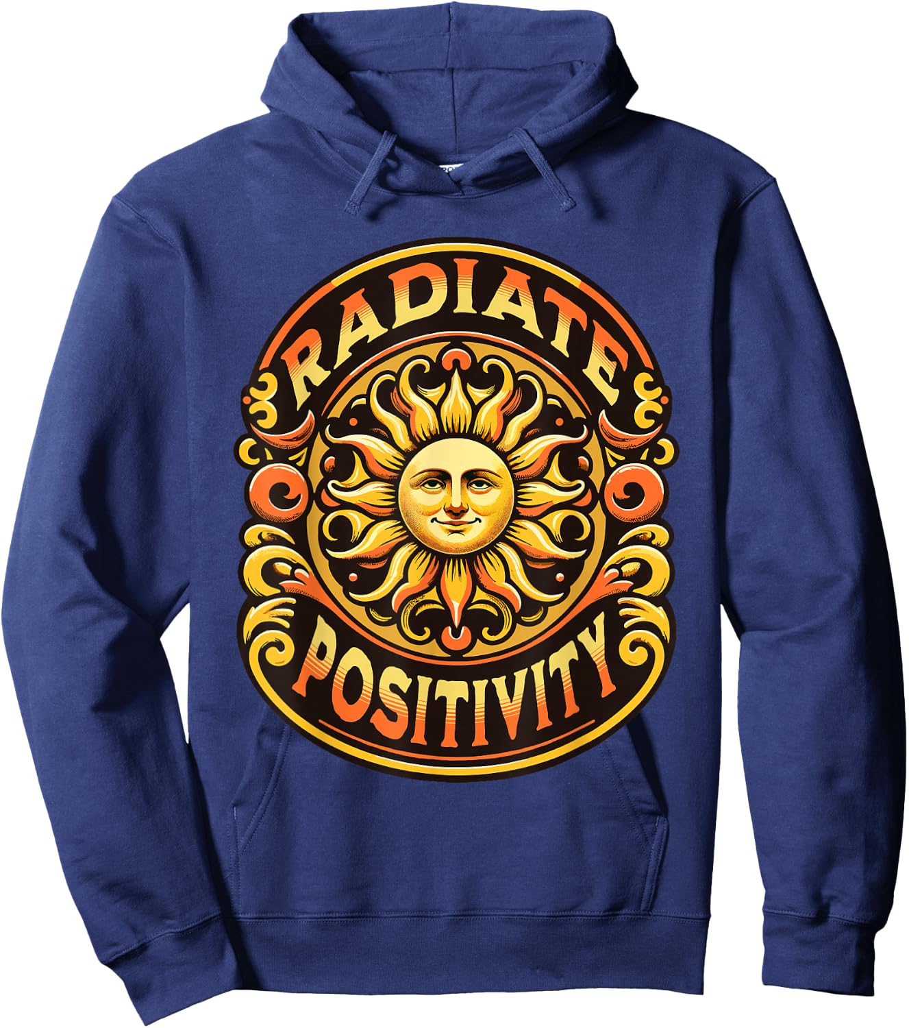 Radiate Positivity Vintage Sun Inspirational Motivational Hoodie - Hoodie | Navy