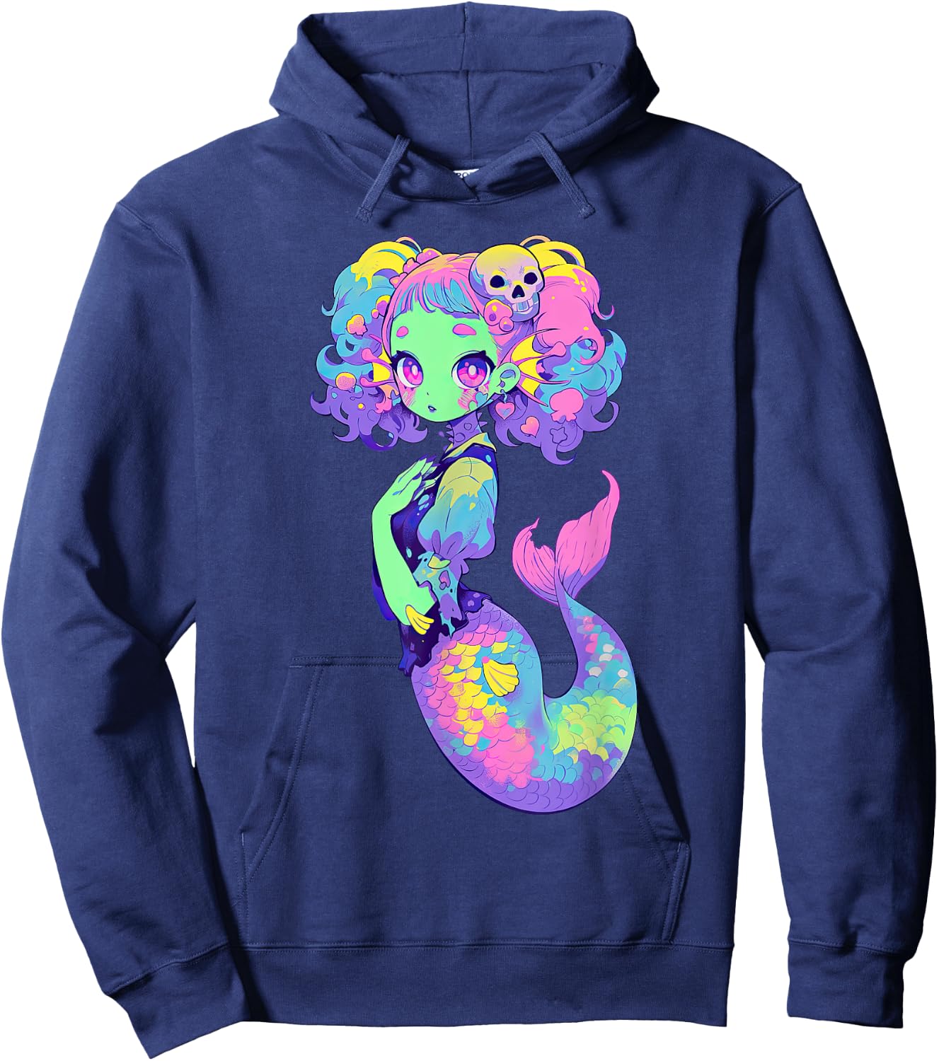 Kawaii Pastel Goth Creepy Cute Witchy Zombie Mermaid Hoodie - Hoodie | Navy