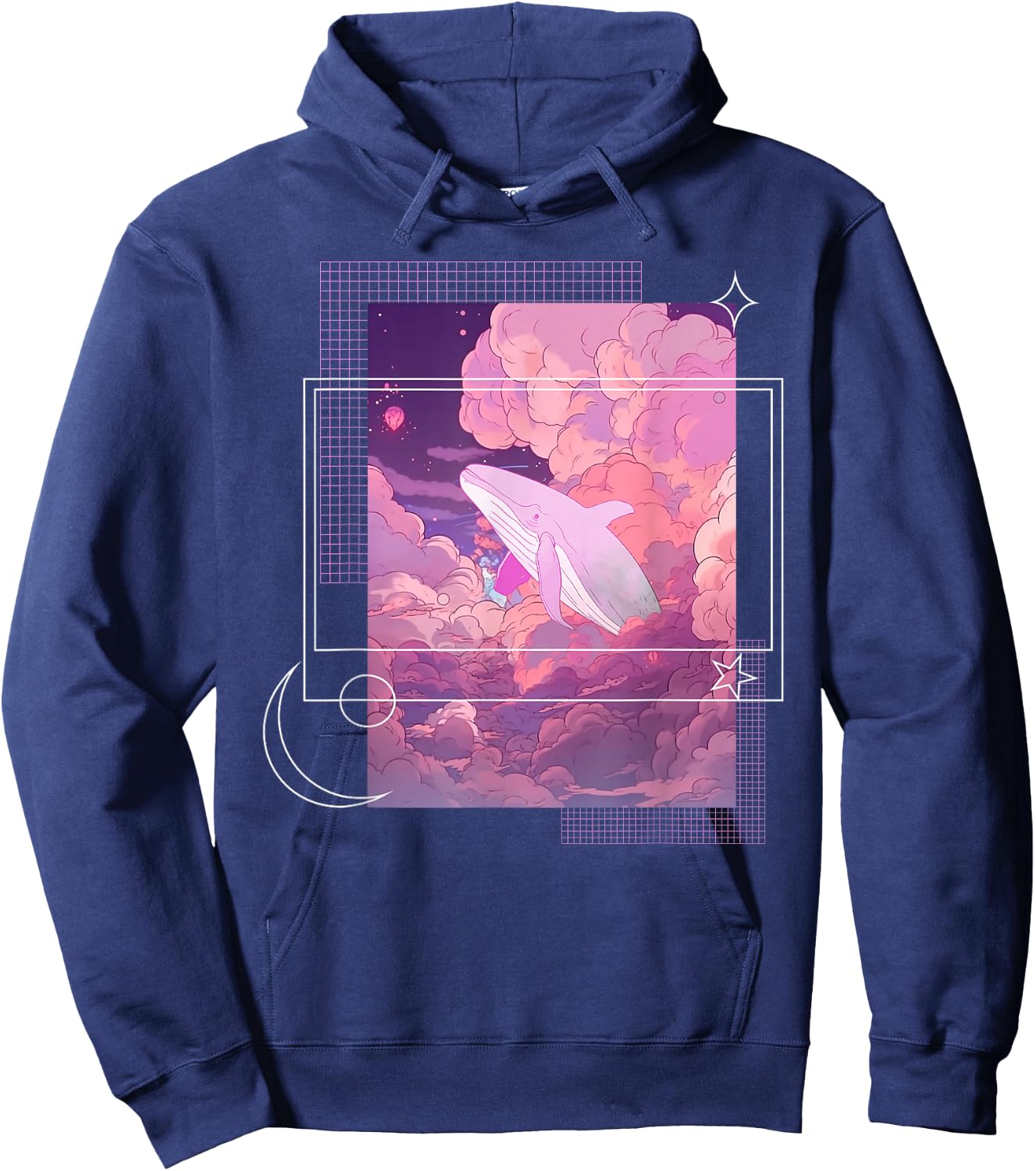 Lofi Japanese Aesthetic Pastel Fantasy Whale In Clouds Hoodie - Hoodie | Navy