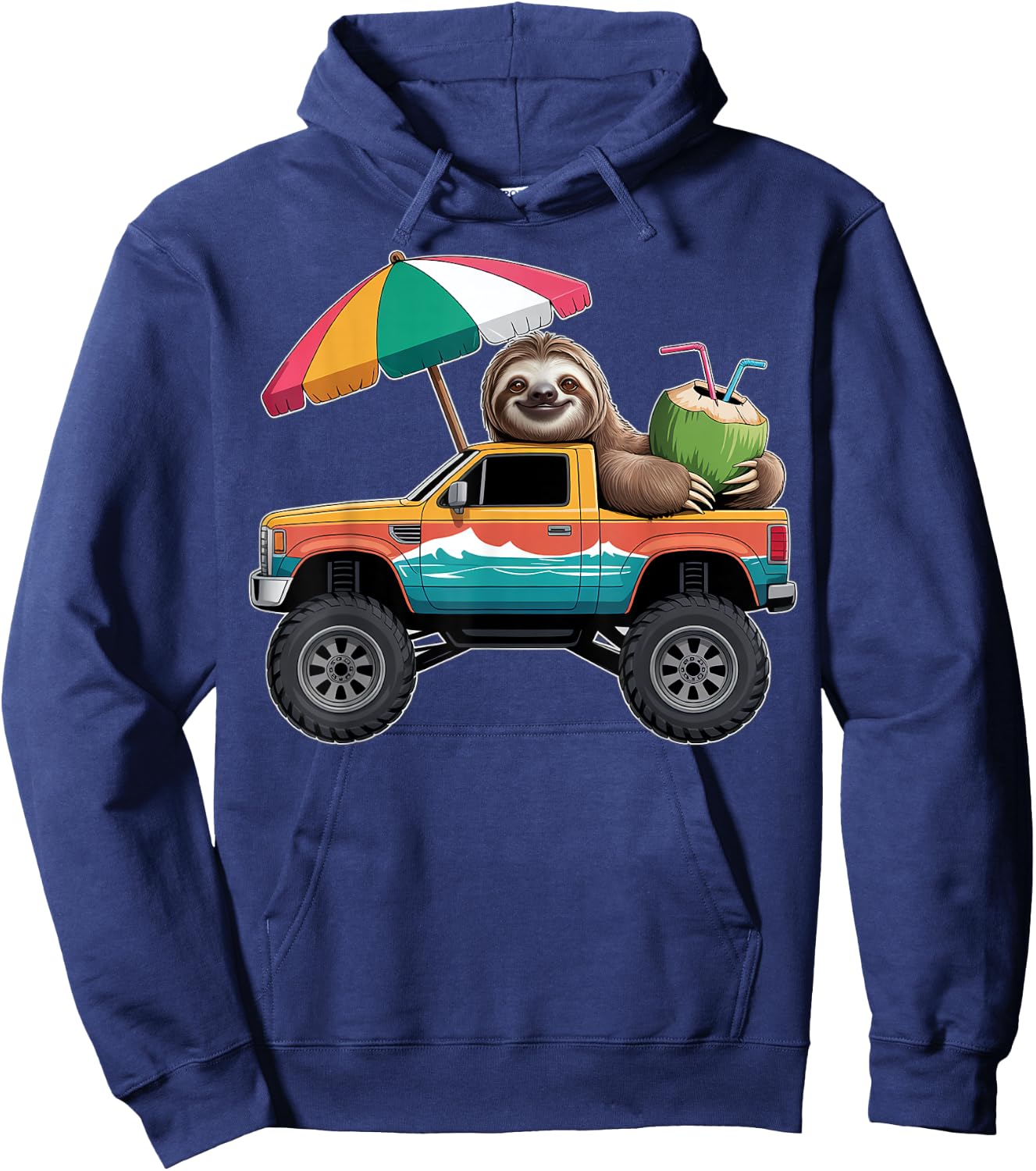 Cute Sloth Monster Truck with Coconut Hoodie - Hoodie | Navy