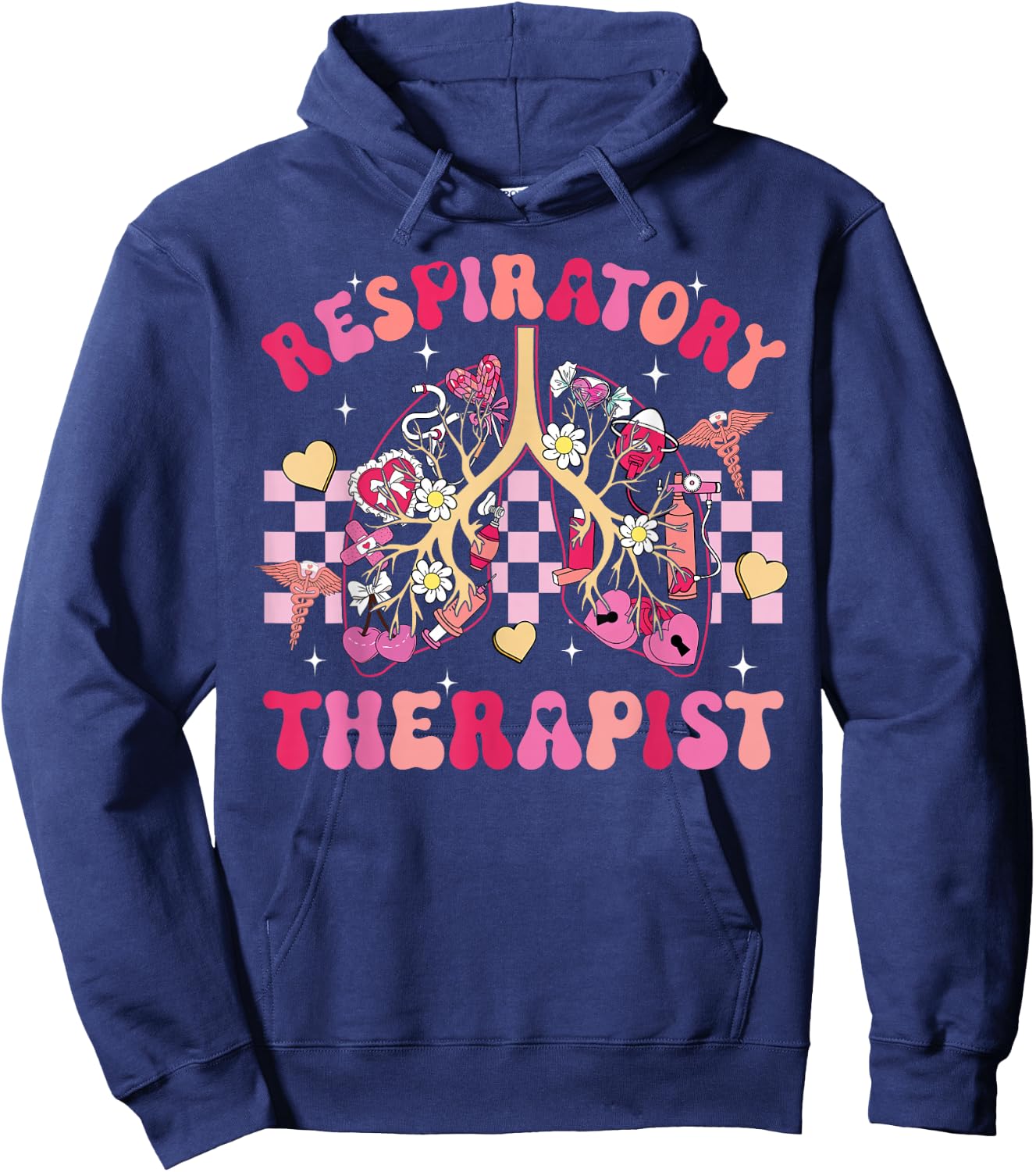 Valentine Lung Hearts Respiratory Therapist Pulmonologist Hoodie - Hoodie | Navy
