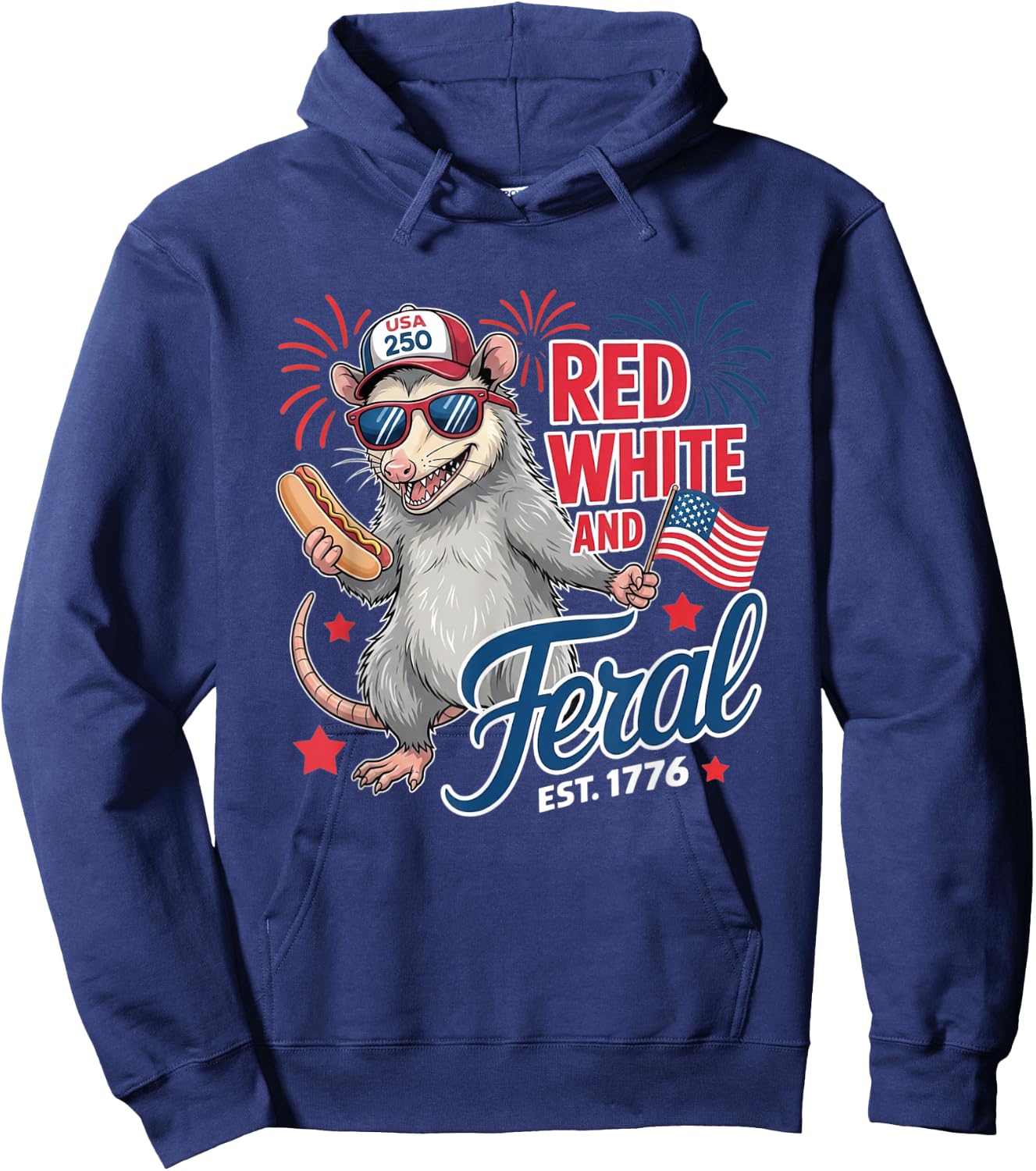 Red White and Feral USA Possum 4th of July Merica Men Kids Hoodie - Hoodie | Navy