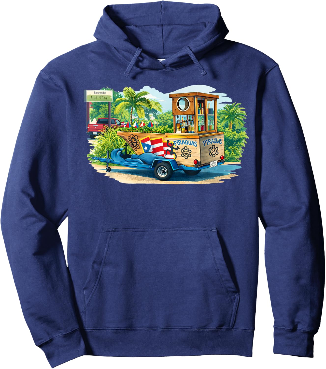 Puerto Rico Piragua Shaved Ice Cart Tropical Beach Design Hoodie - Hoodie | Navy