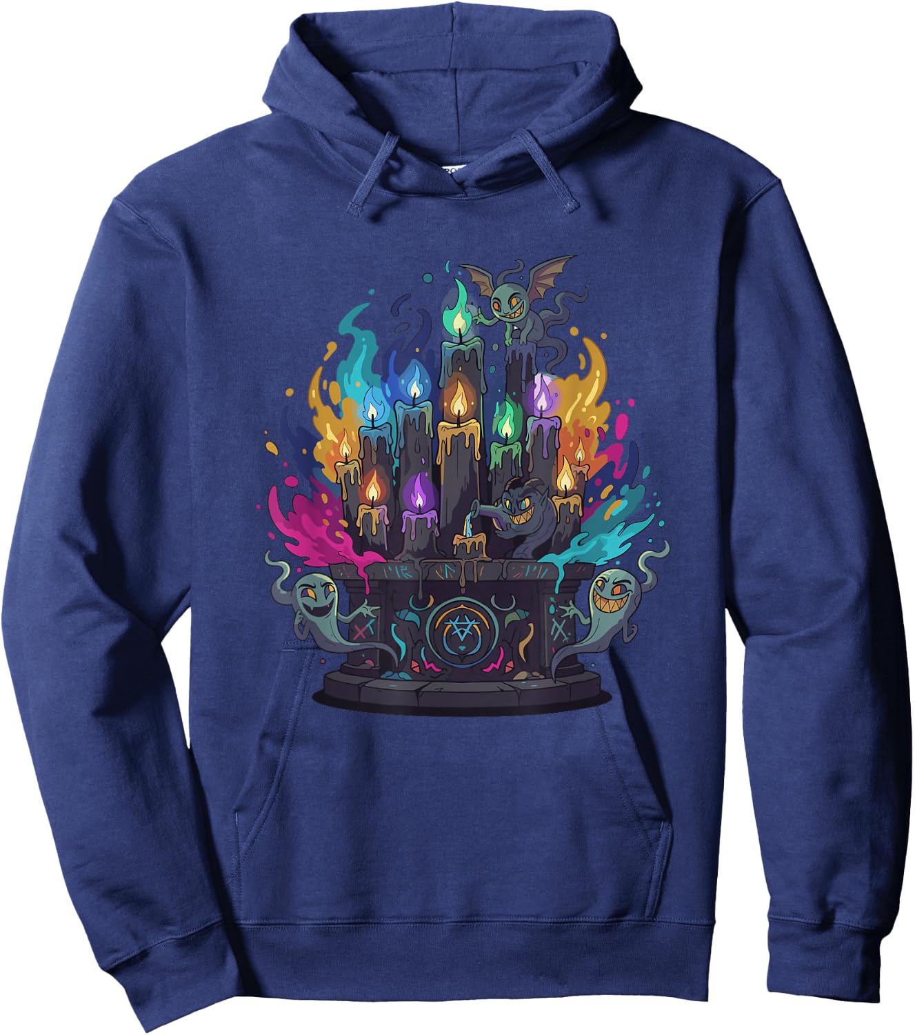 Colorful Haunted Altar Candles with Ghosts Hoodie - Hoodie | Navy