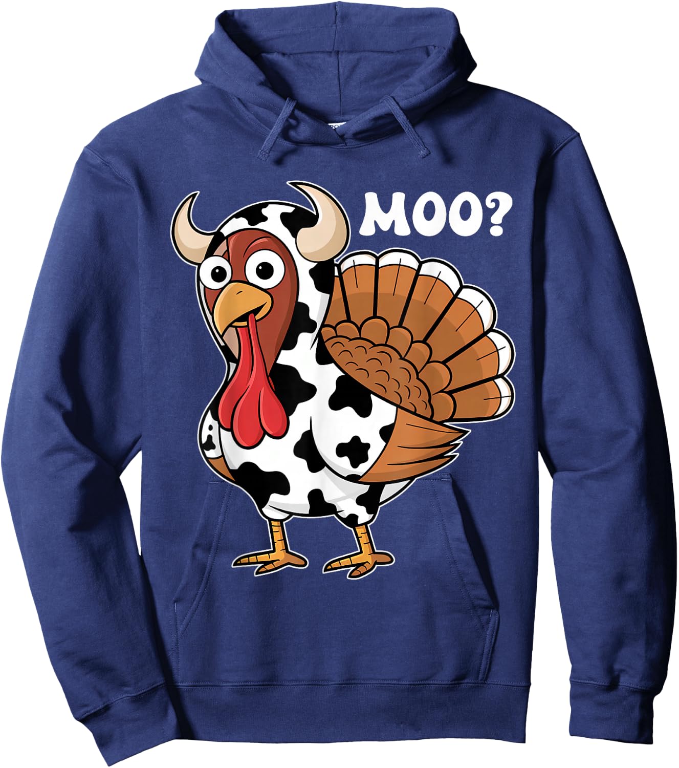 Turkey Moo Funny Thanksgiving Autumn Farmer Cow Turkey Hoodie - Hoodie | Navy