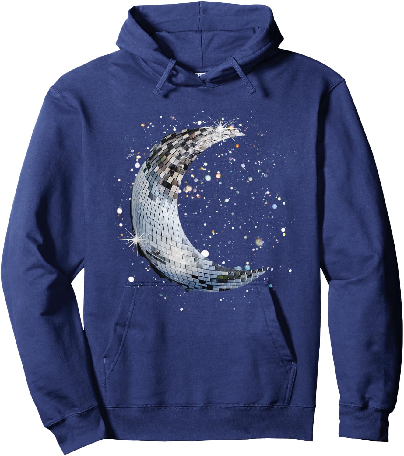Disco Ball Half Moon Cute Moon Black and White , black Hoodie - Hoodie | Navy