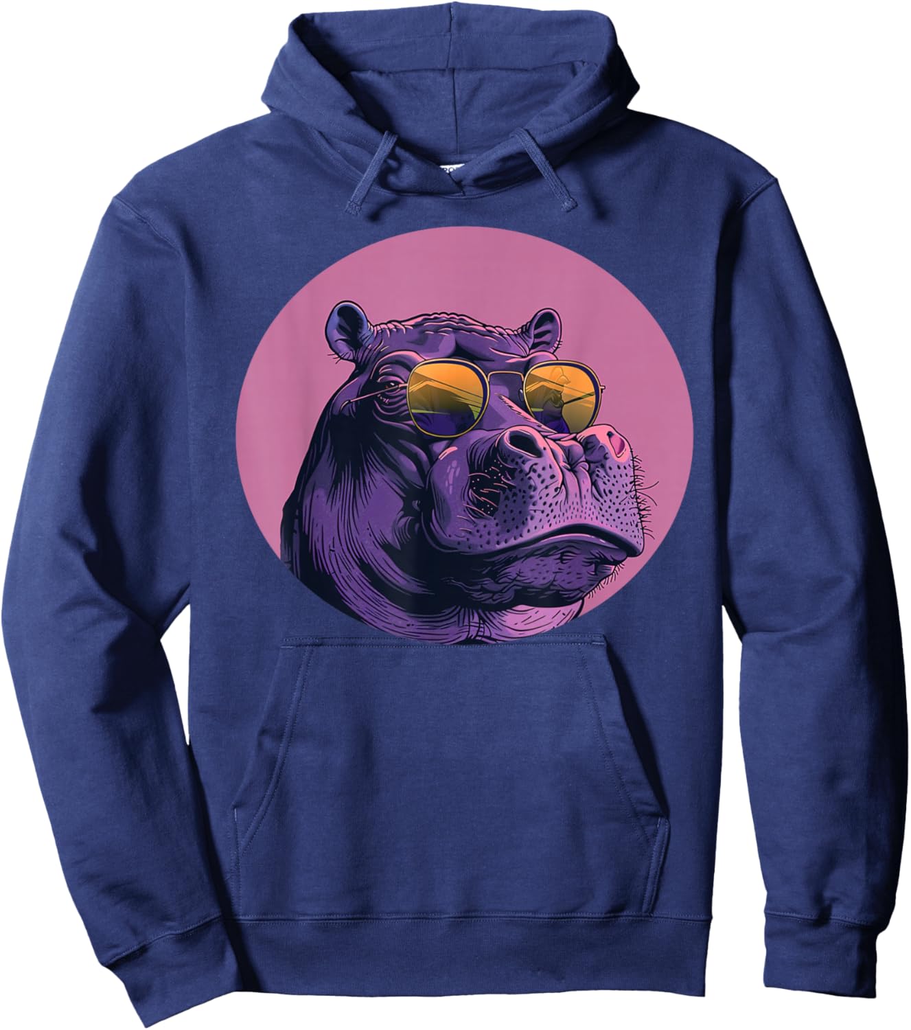 Funny plump bespectacled Hippo with Sunglasses Outfit Hoodie - Hoodie | Navy
