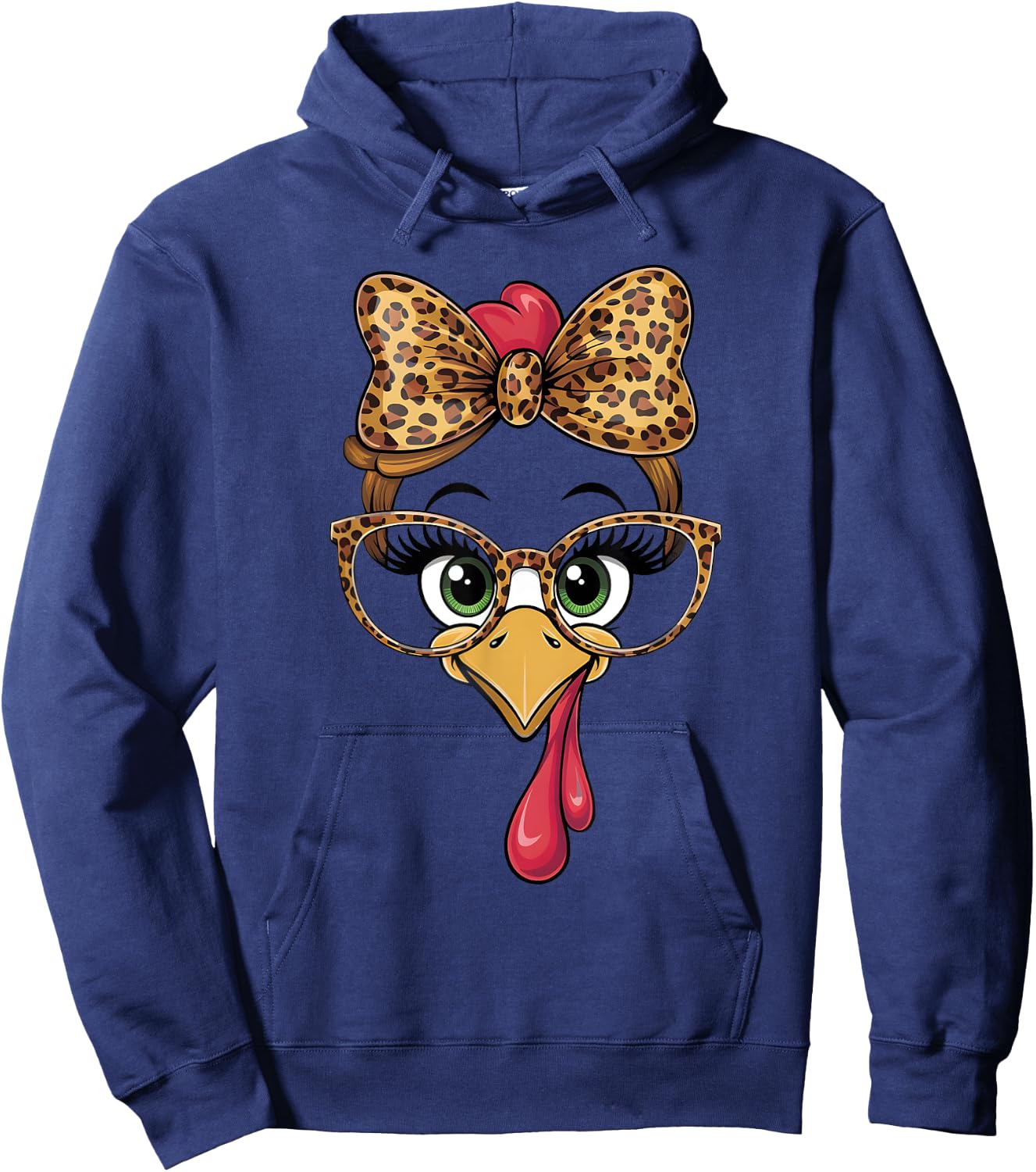 Thanksgiving Turkey Face Leopard Glasses Women Girls Kids Hoodie - Hoodie | Navy