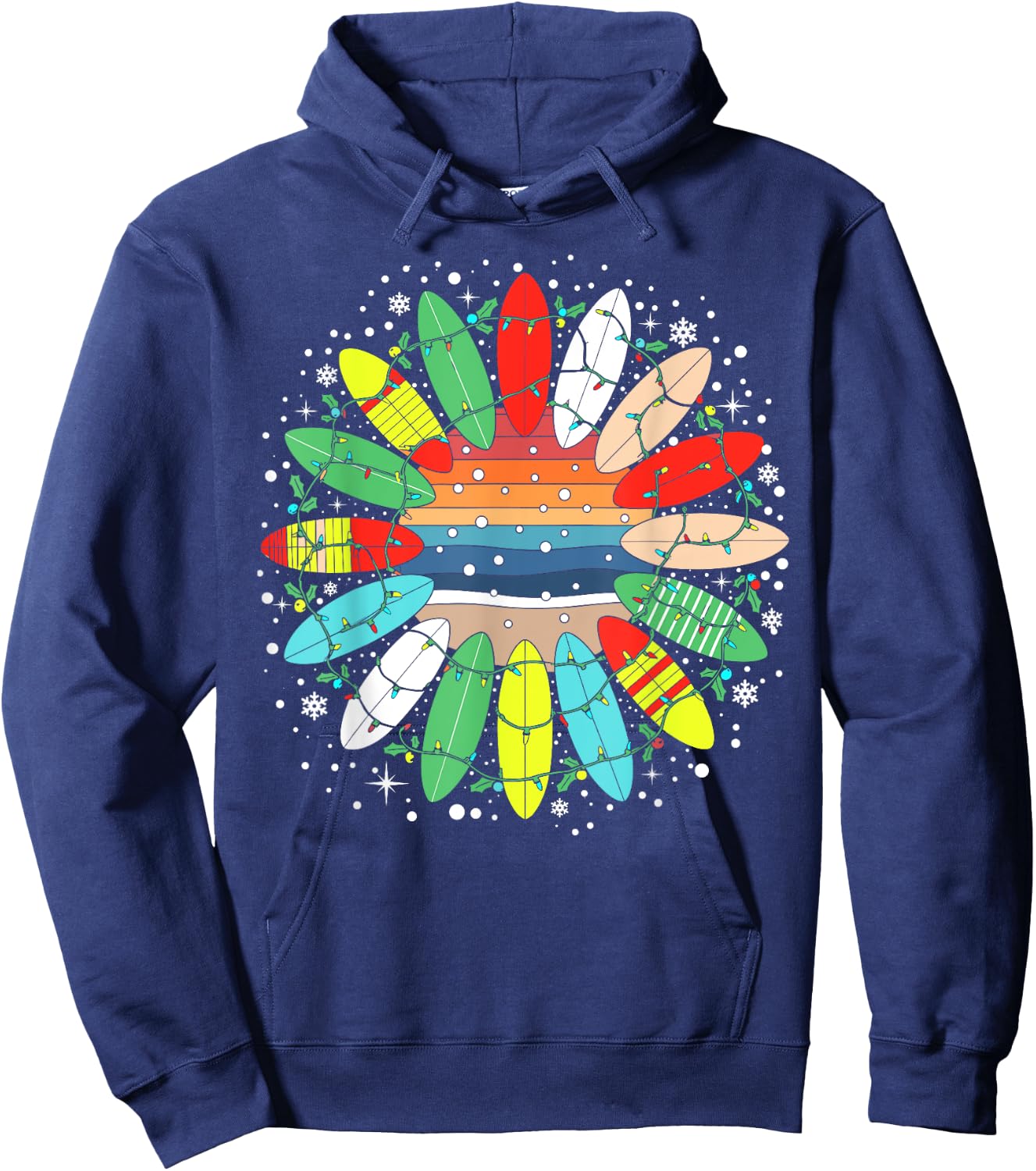 Surf Funny Surfboard Xmas Santa Vintage Surfing Christmas Hoodie - Hoodie | Navy