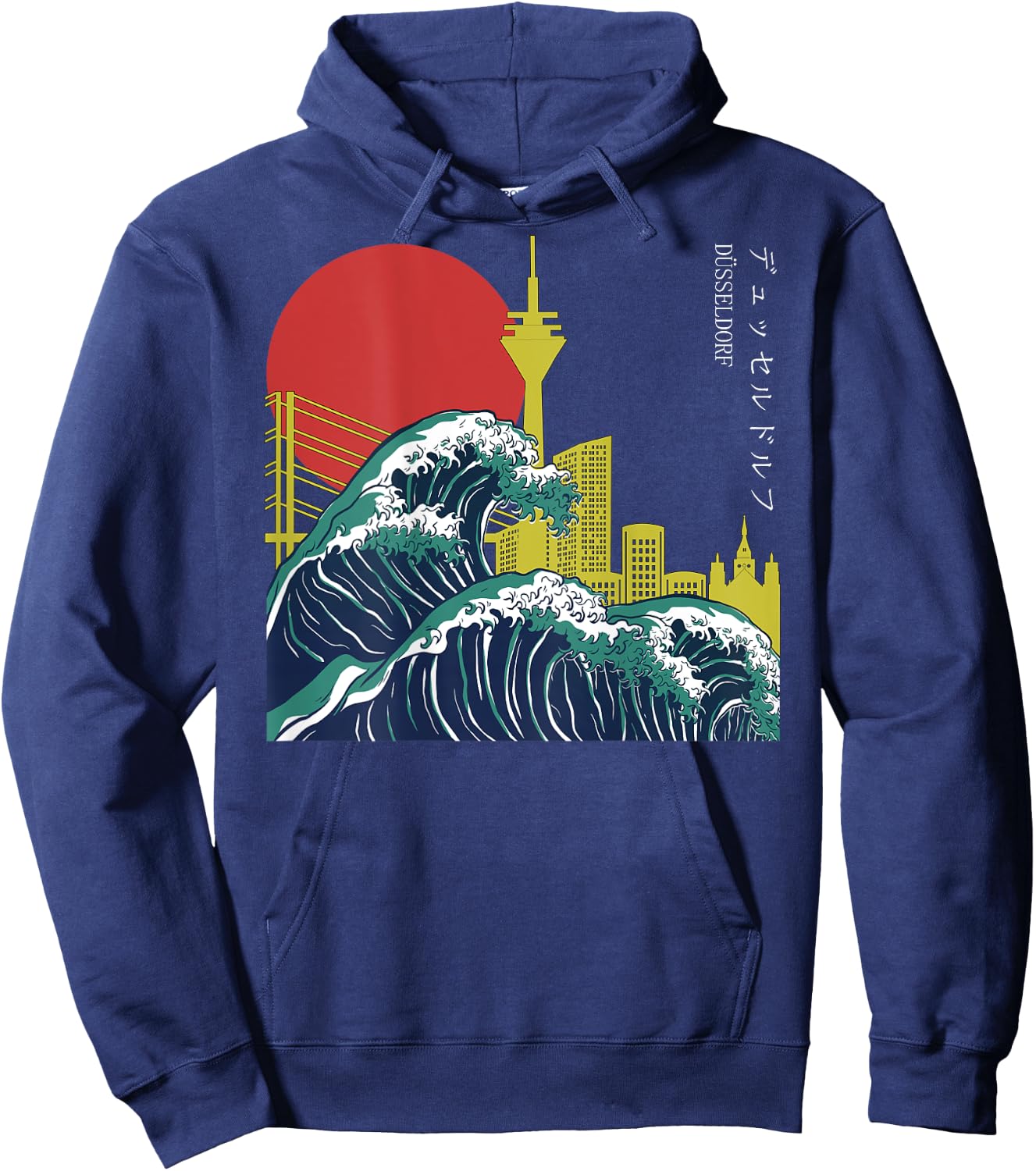 Retro Japan Welle grunge Anime Vaporwave Skyline Düsseldorf Hoodie - Hoodie | Navy