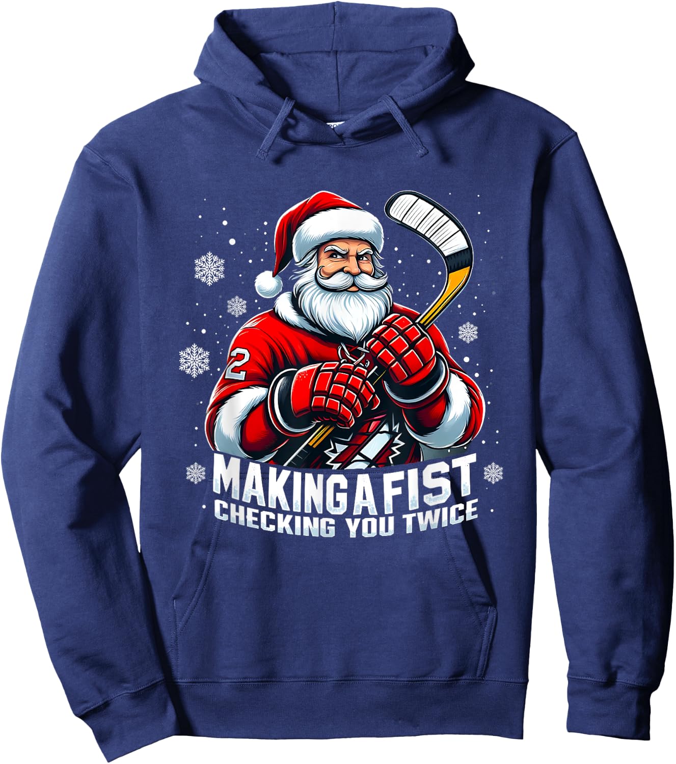 Xmas Santa Hockey Players Making A Fist Checking Your Twice Hoodie - Hoodie | Navy