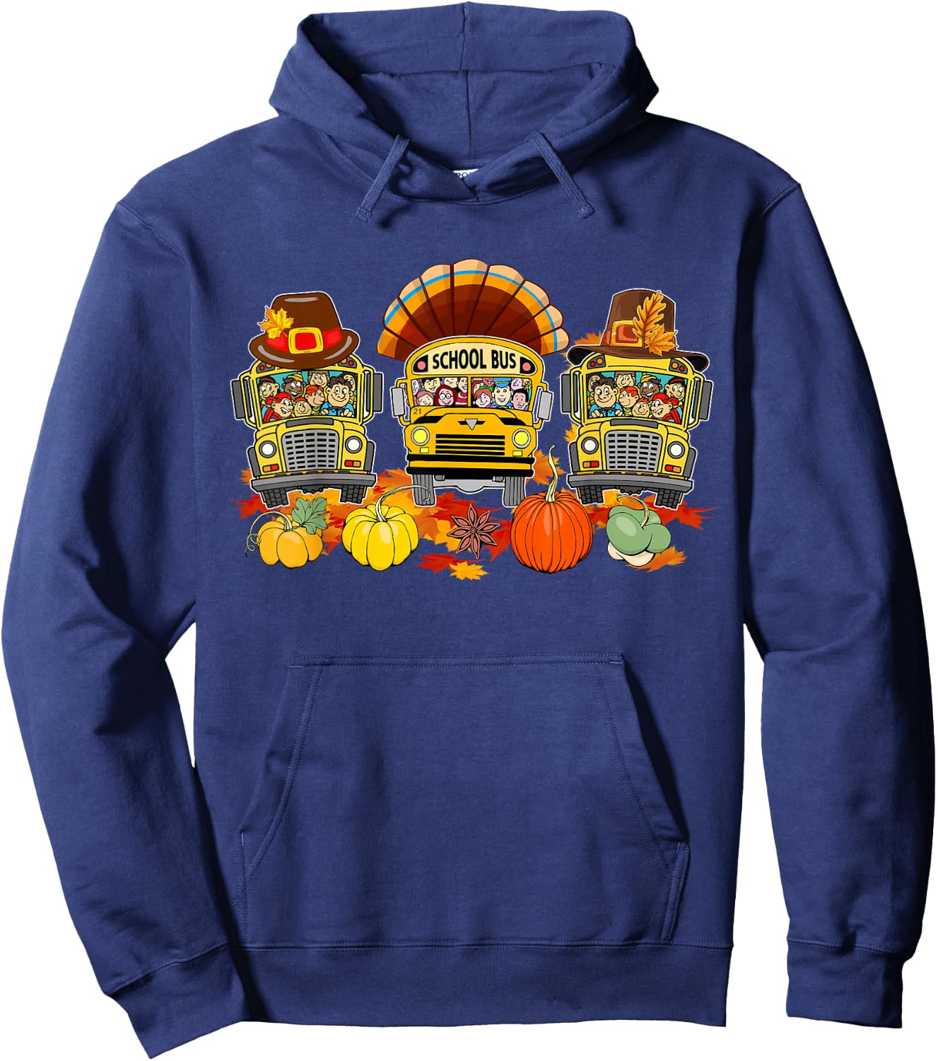 Thanksgiving Three Cute School Buses As Turkey Autumn Driver Hoodie - Hoodie | Navy