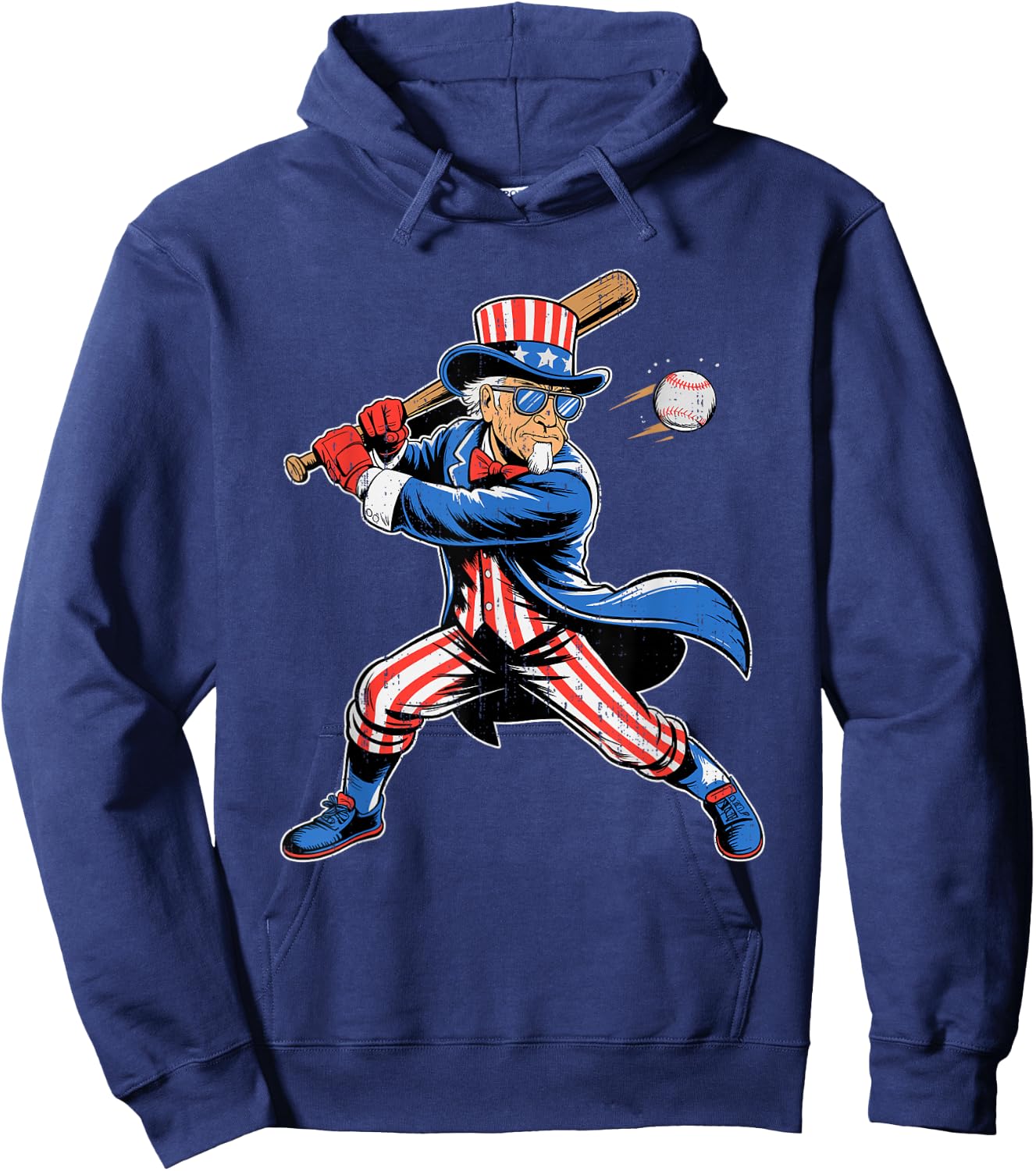 Uncle Sam Baseball American Flag USA Sport 4th Of July Hoodie - Hoodie | Navy