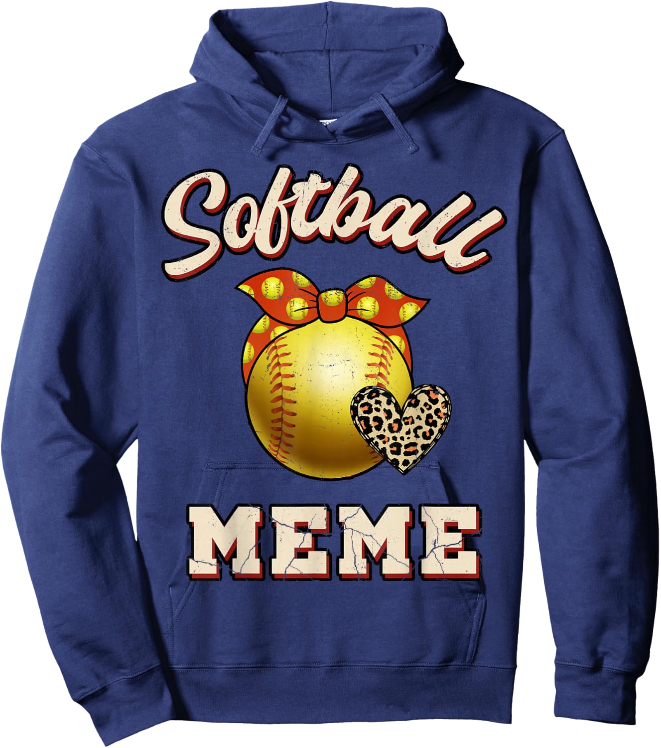 Softball Meme Leopard Heart Fans Mother's Day Gift Hoodie - Hoodie | Navy