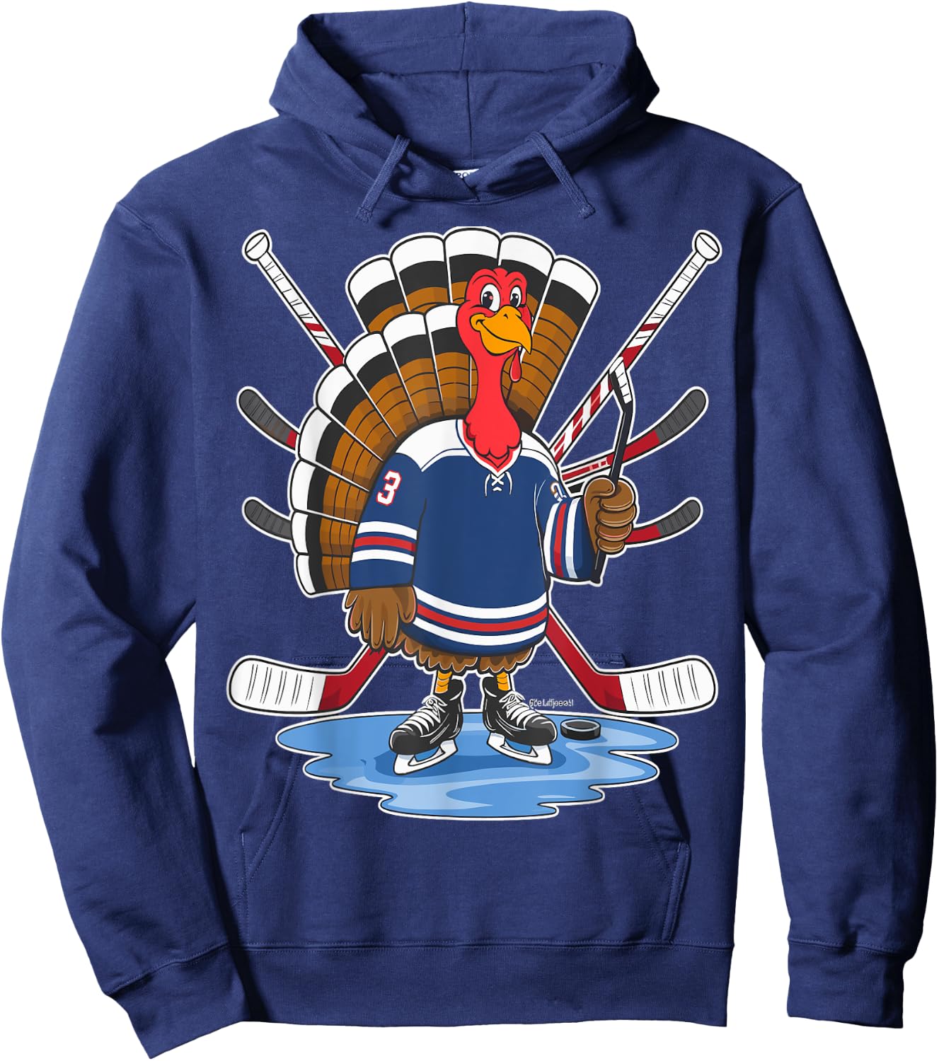 Thanksgiving Ice Hockey Turkey Day Sport Men Boys Kids Hoodie - Hoodie | Navy