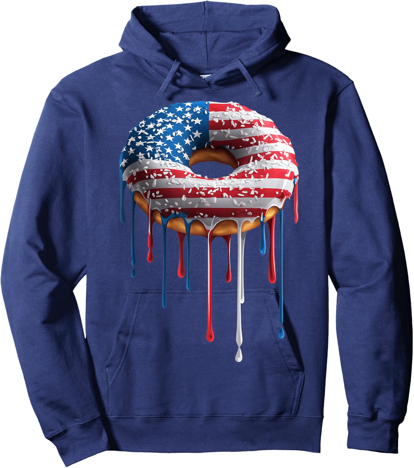 Donut Doughnut Sprinkles American Flag USA Drip Graffiti Hoodie - Hoodie | Navy