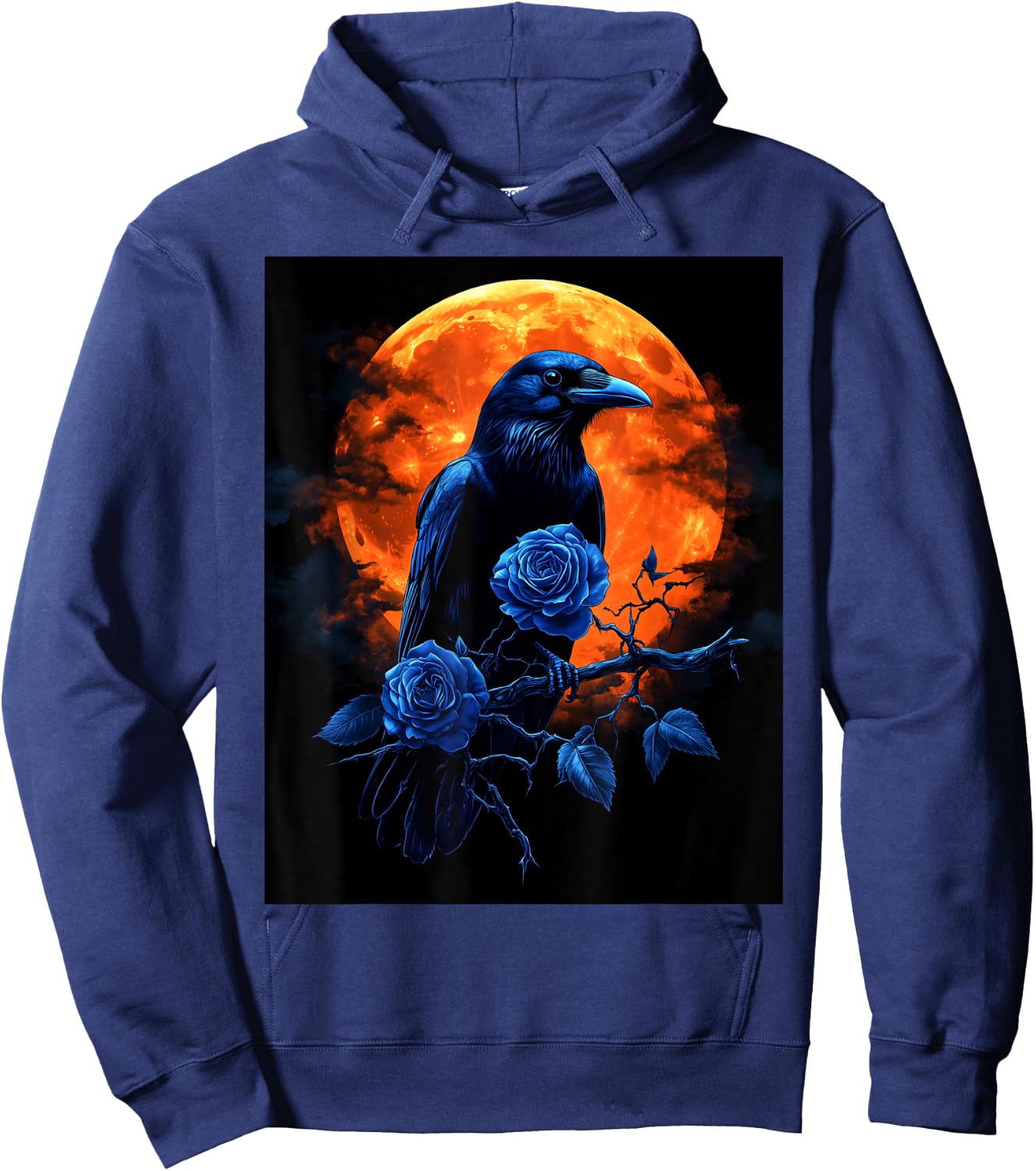 Raven Rose Moon Scary Black Gothic Spooky Women Black Crow Hoodie - Hoodie | Navy