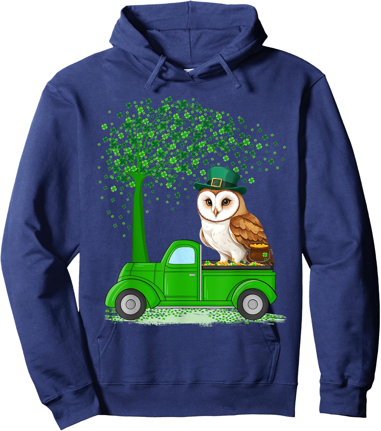 Irish Green Truck On Owl Bird St Patrick's Day Tree Hoodie - Hoodie | Navy