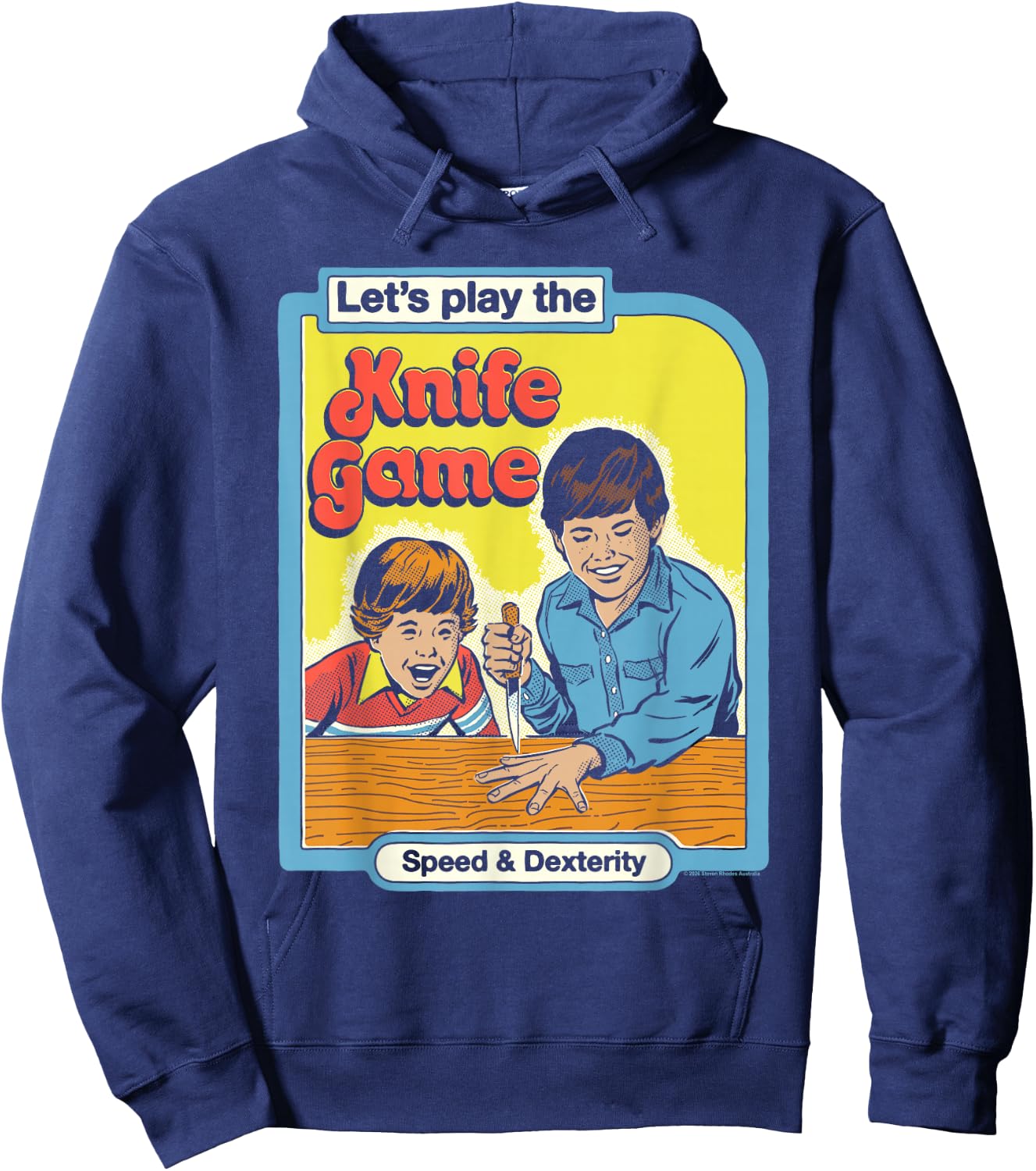Steven Rhodes Let's Play the Knife Game Retro Dark Humor Hoodie - Hoodie | Navy