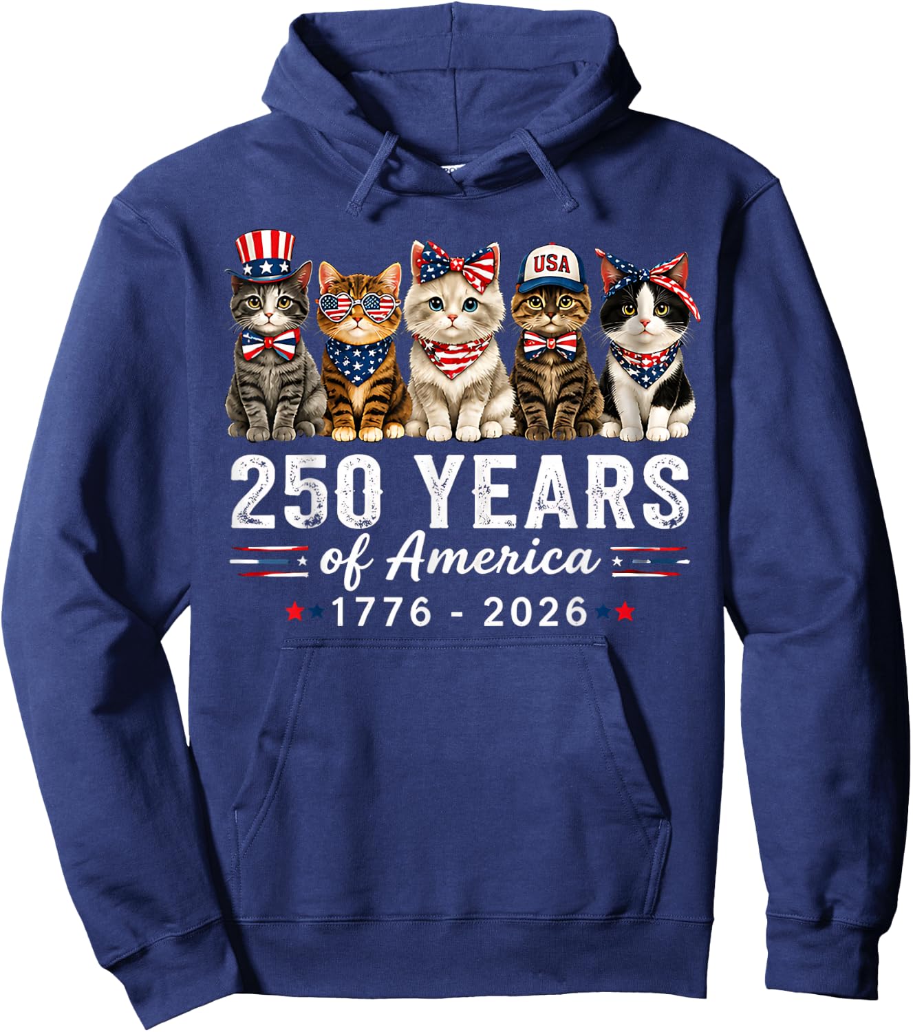 250 Years of America Cats Patriotic Cat Lover Hoodie - Hoodie | Navy