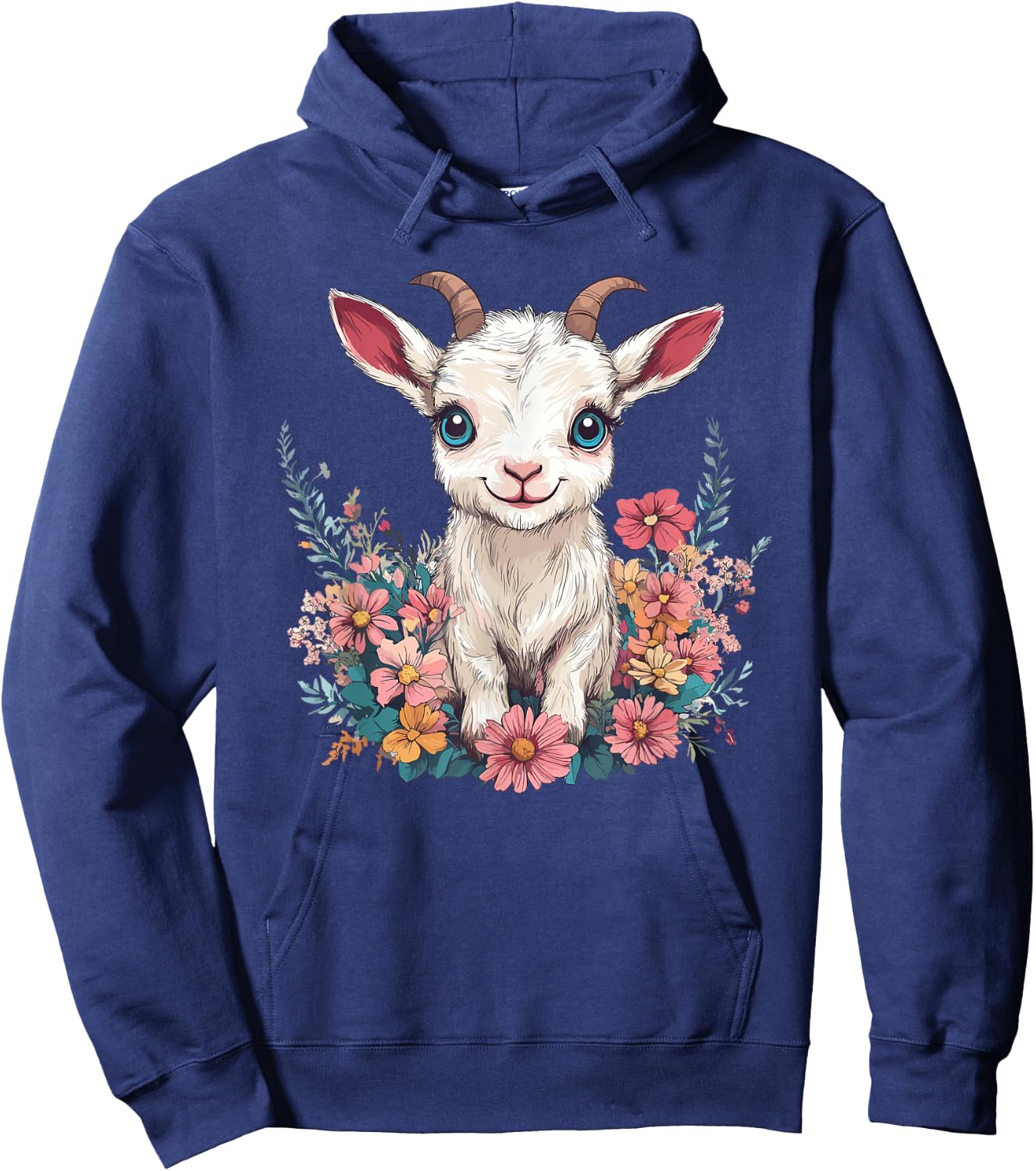 Adorable Baby Goat Surrounded By Flowers Hoodie - Hoodie | Navy