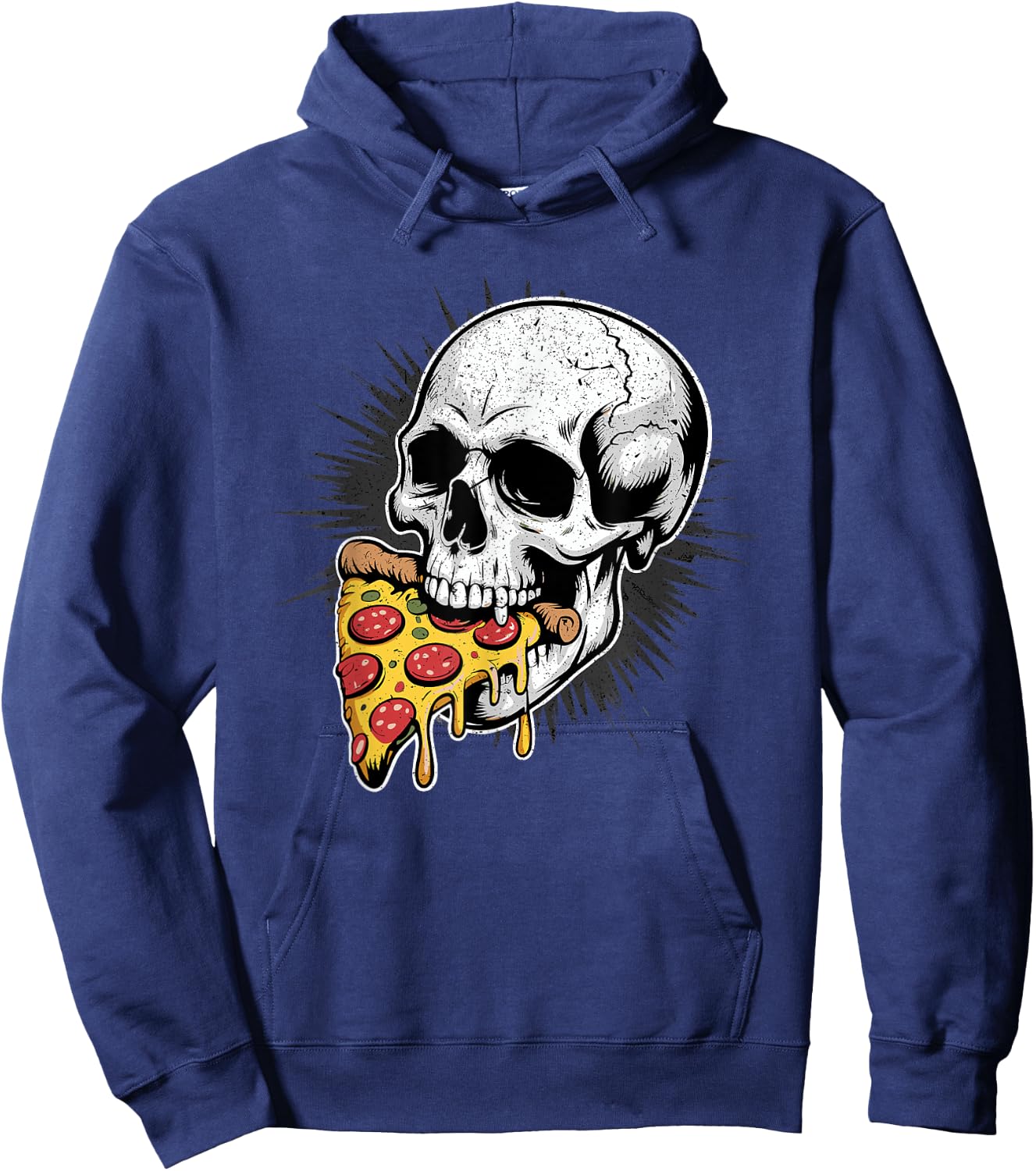 Skull Eating Pizza Slice Gothic Food Humor Hoodie - Hoodie | Navy