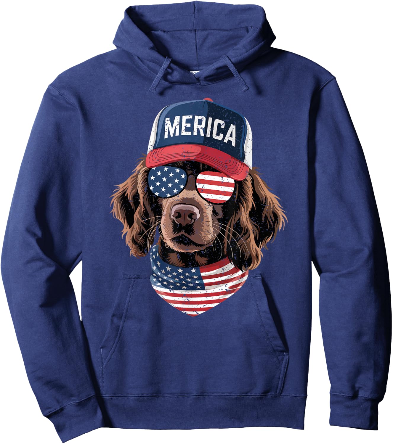 Boykin Spaniel 4th of July US American Flag Dog Patriotic Hoodie - Hoodie | Navy