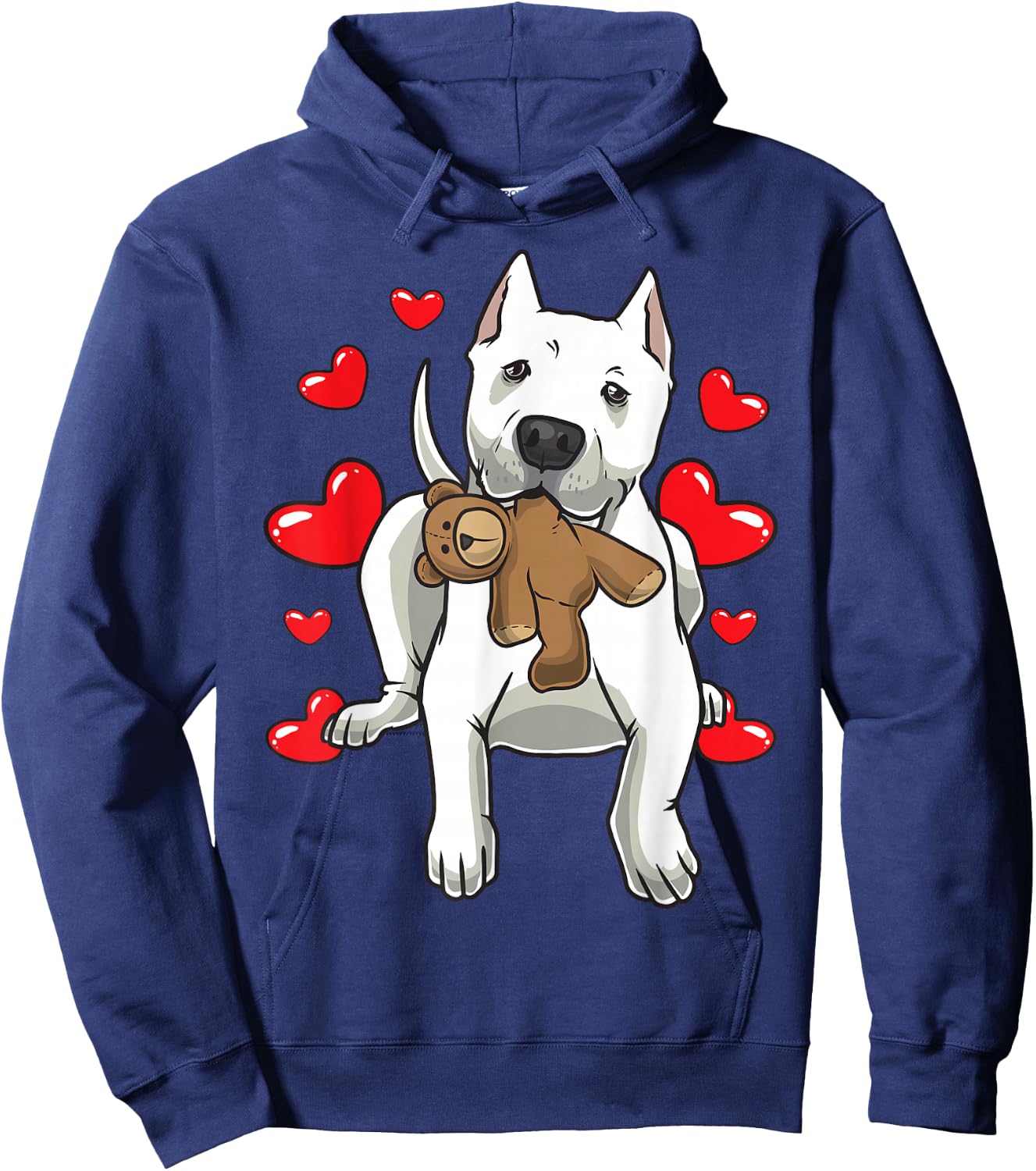 Dogo Argentino Dog With Stuffed Animal And Hearts Hoodie - Hoodie | Navy