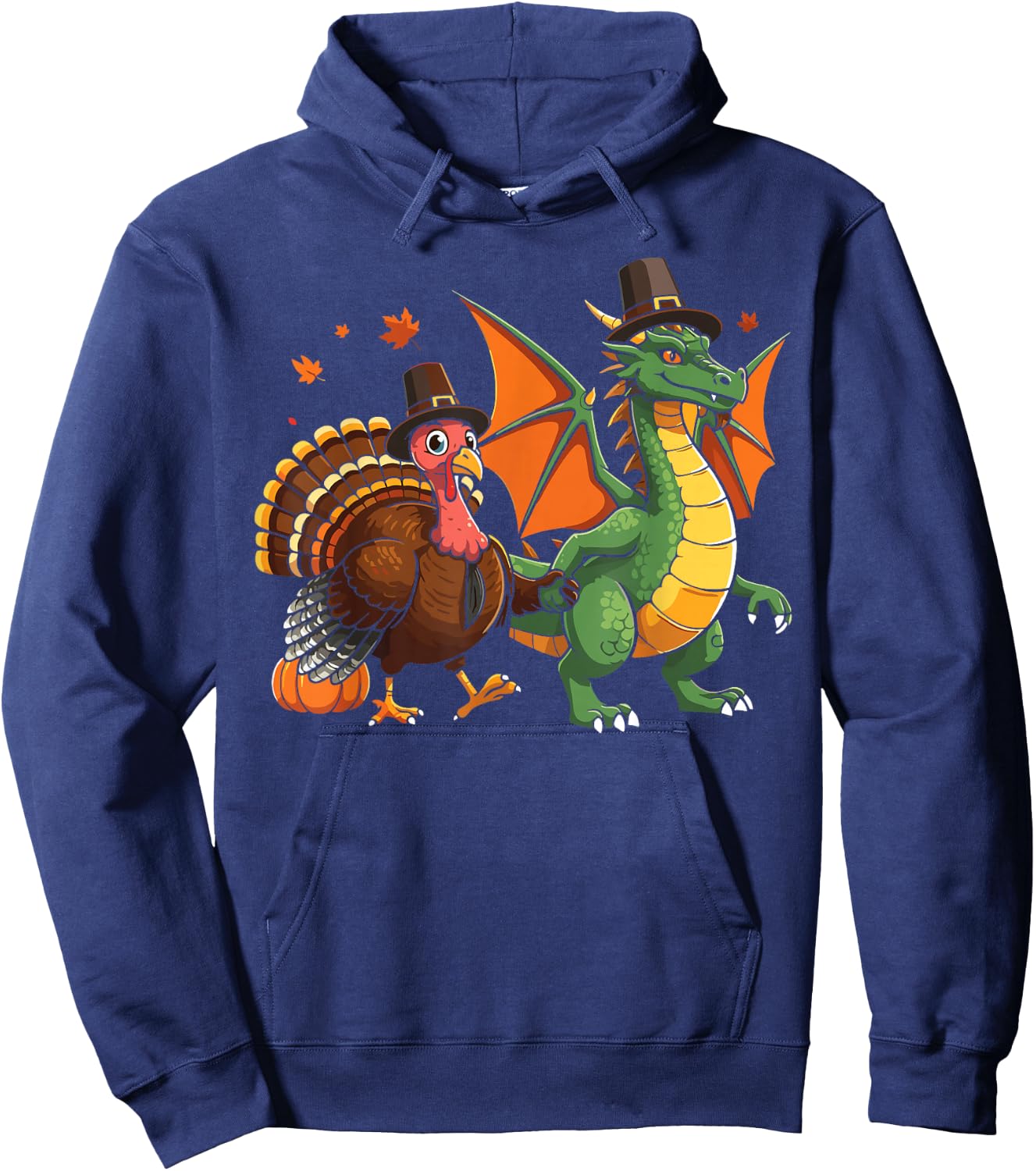 Dragon Turkey pilgrim thanksgiving pumpkin kids boys girls Hoodie - Hoodie | Navy