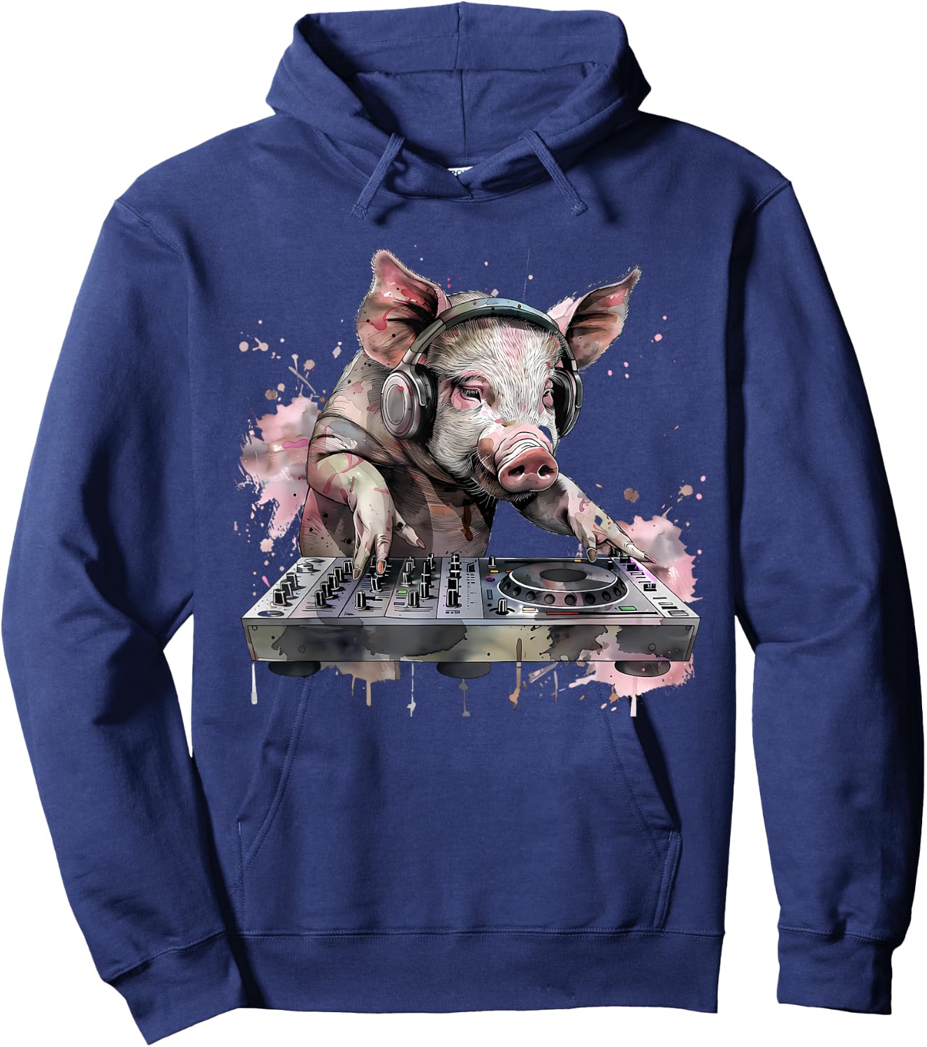 Pig Music DJ Turntable DJ Pig Techno House Music Dance Club Hoodie - Hoodie | Navy