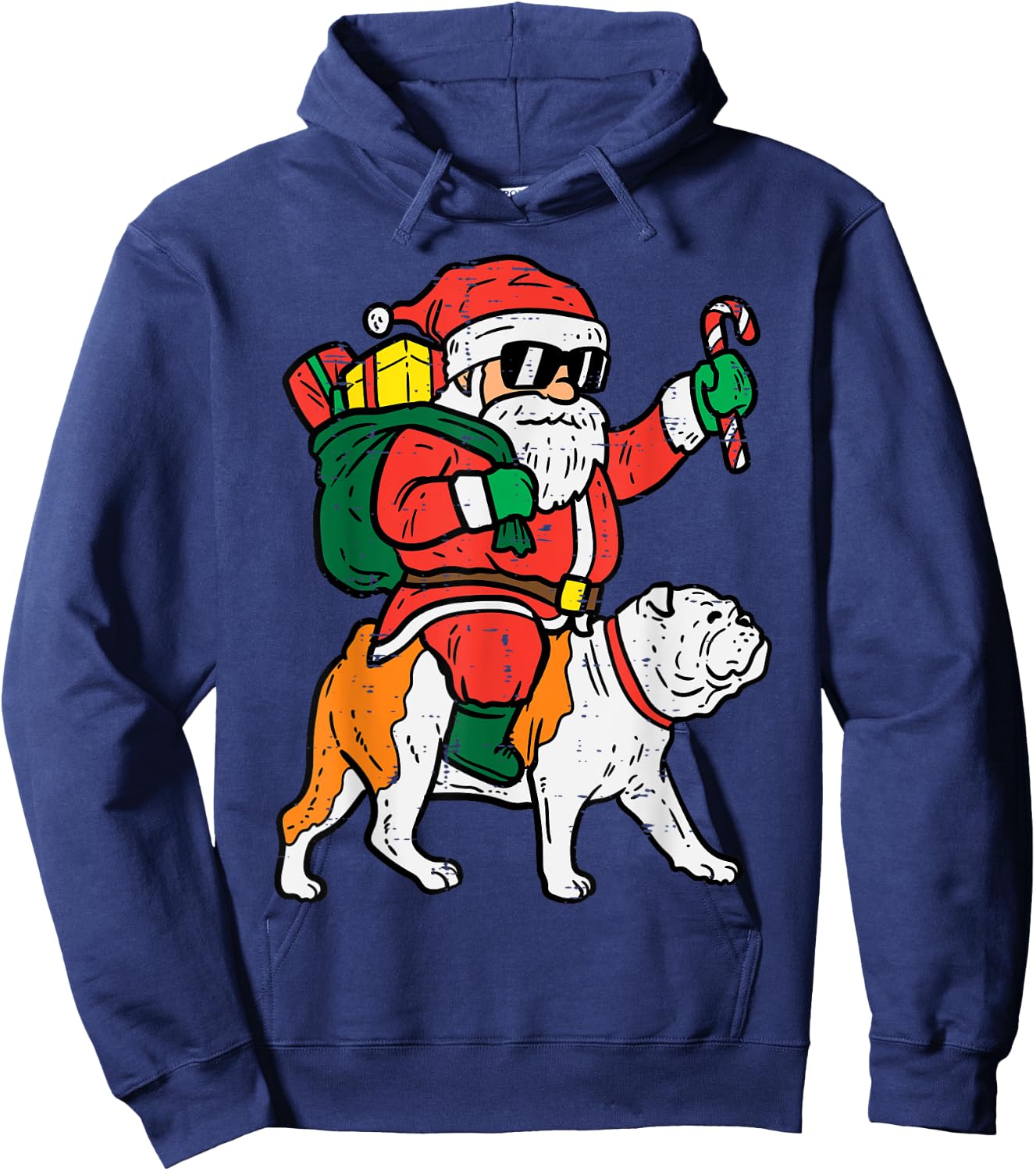Santa Riding English Bulldog Christmas Xmas Women Kids Hoodie - Hoodie | Navy