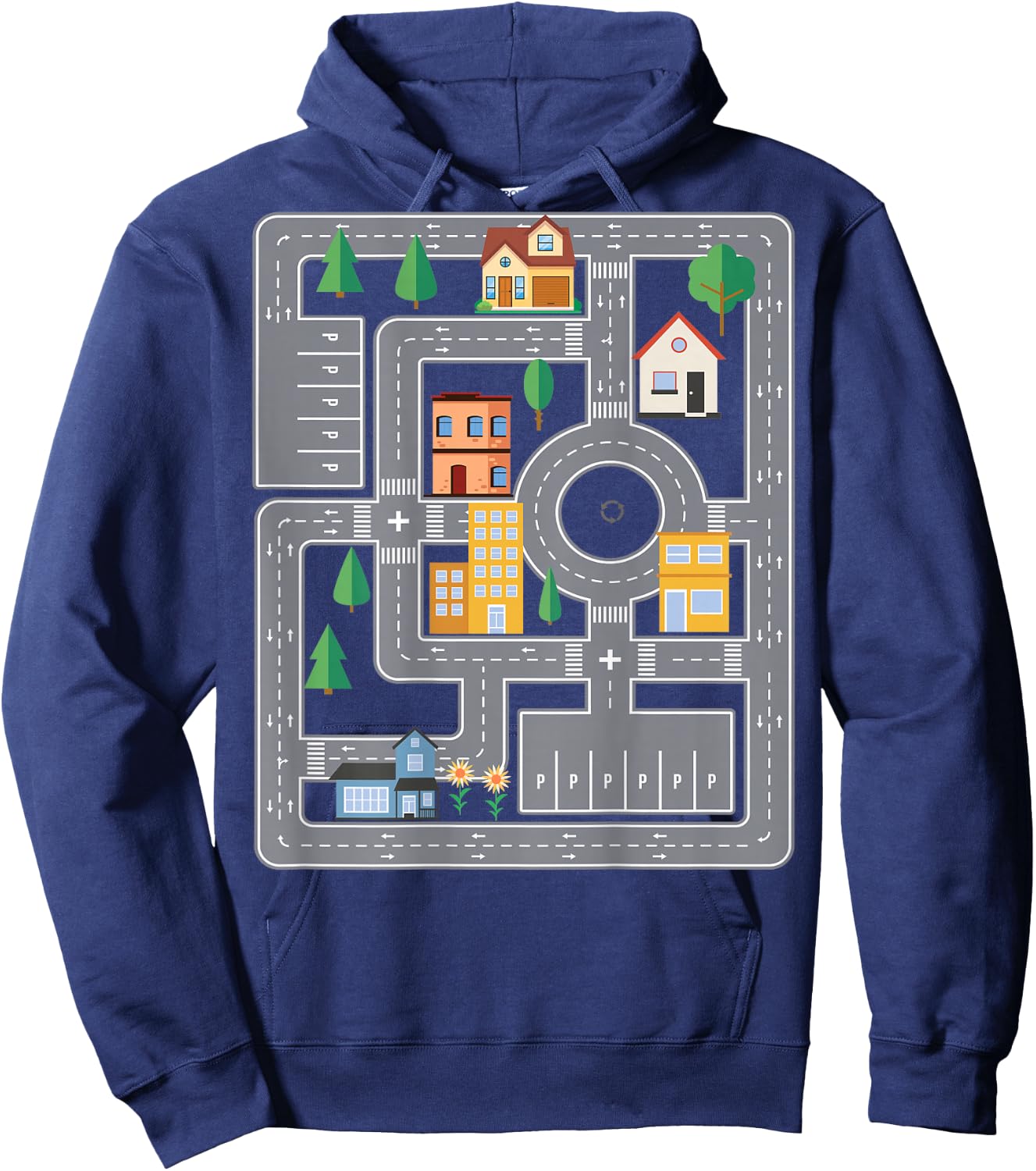 Cool Play Mat Car Racing Track City On Back Cute Toddler , black Hoodie - Hoodie | Navy