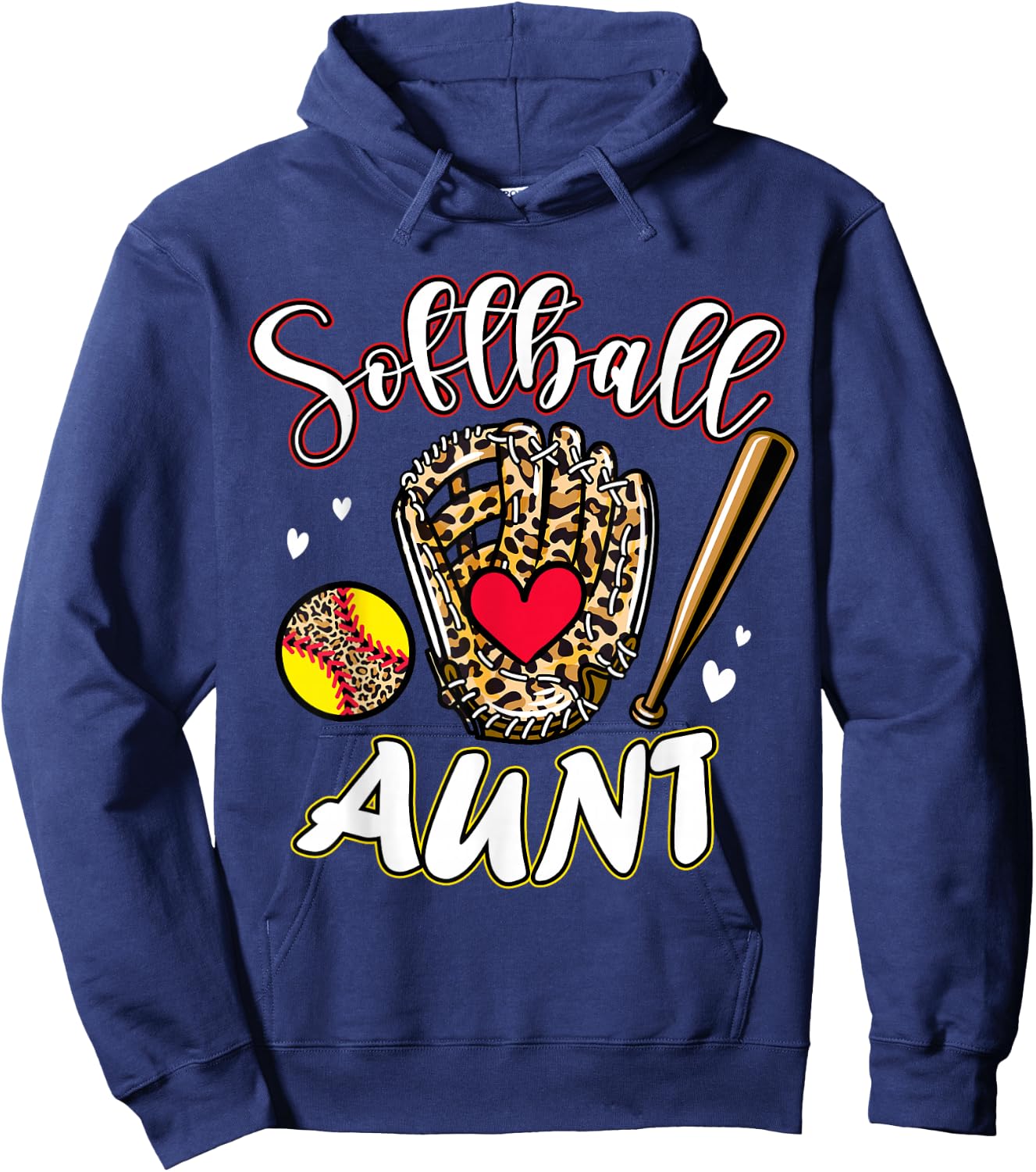 Softball Aunt Leopard Game Day Softball Cute Matching Family Hoodie - Hoodie | Navy