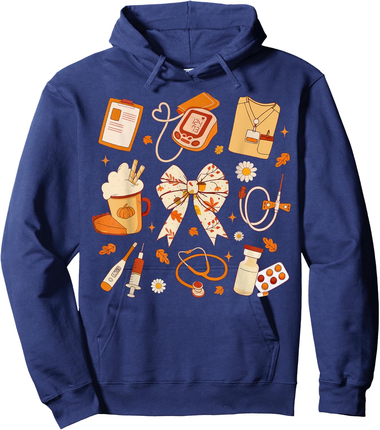 Thankful Nurse Fall Stethoscope Coquette Bow Thanksgiving Hoodie - Hoodie | Navy