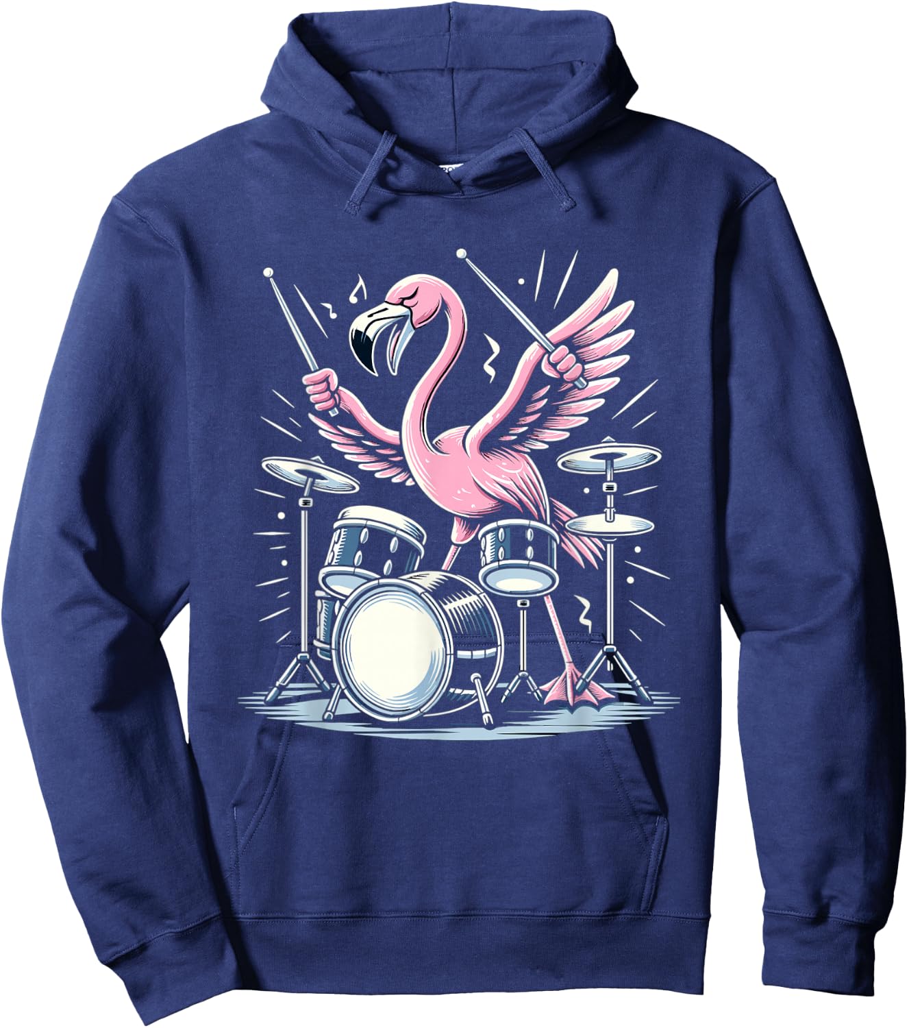 Drummer Flamingo Drumming Player Playing Drums Drumset Hoodie - Hoodie | Navy